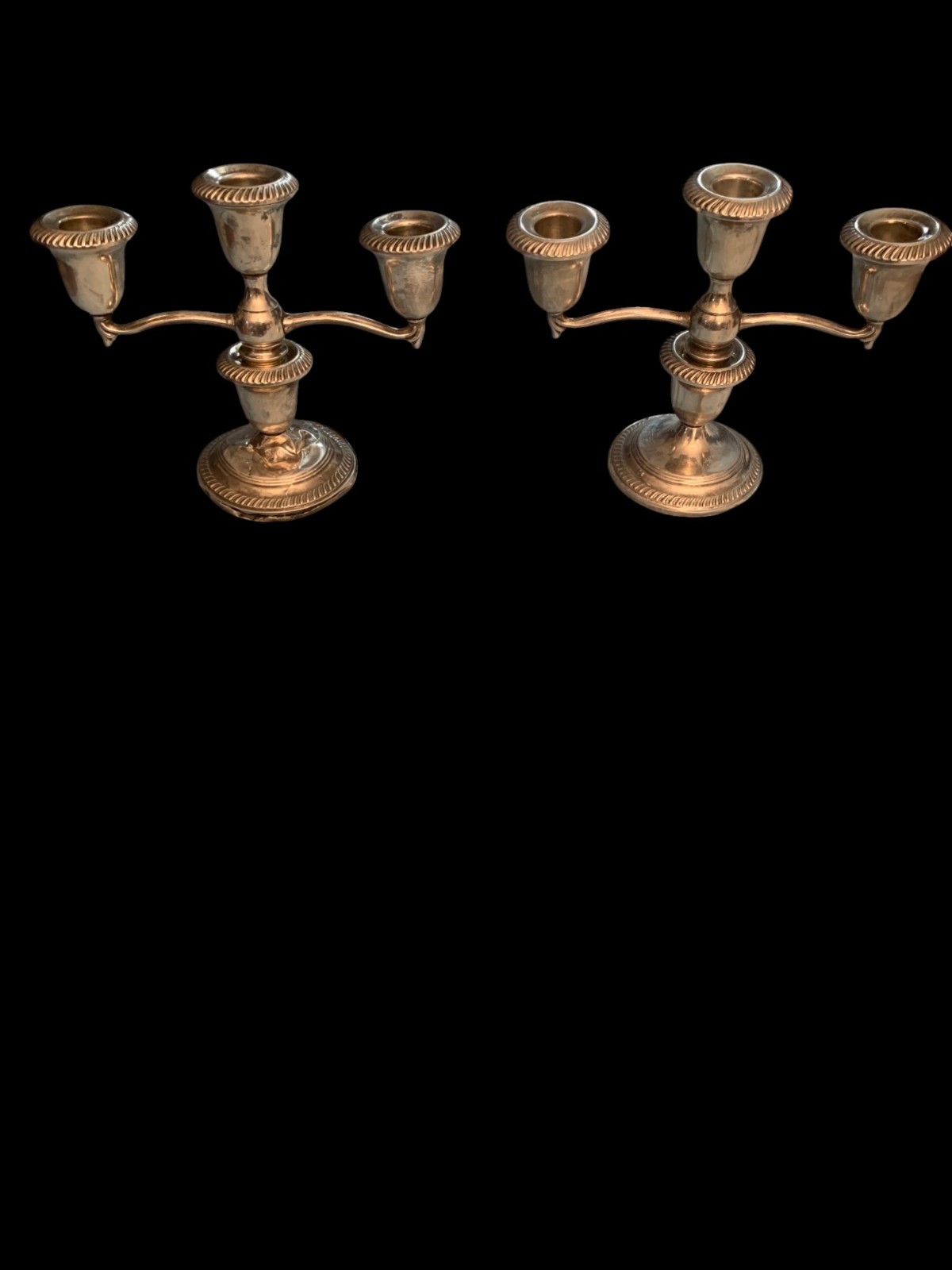 Sterling Silver Weighted "735" 3 Arm Candlestick Candelabra PAIR* HALLMARK