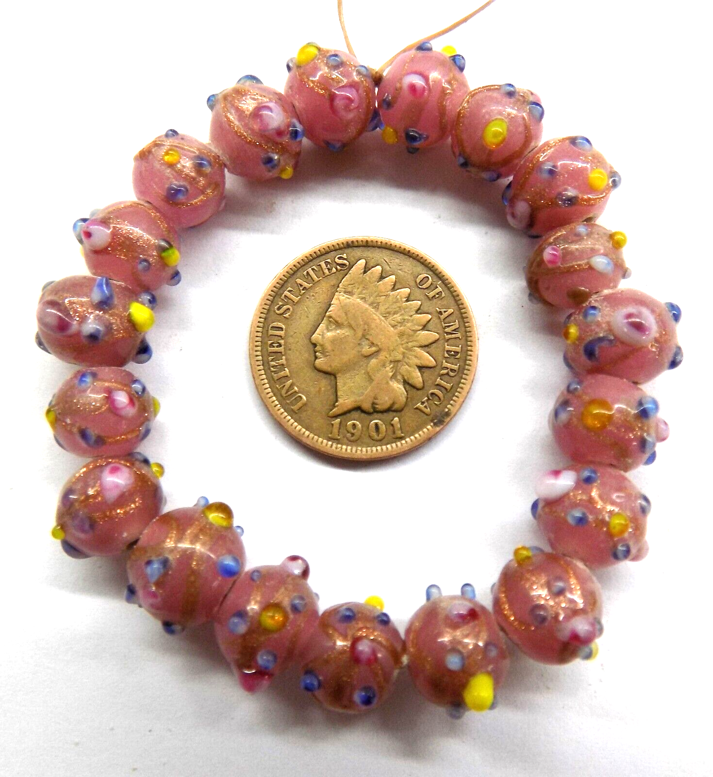 40 Pc's Pink Venetian Style Lamp Wedding Cake African Trade Beads # L1531