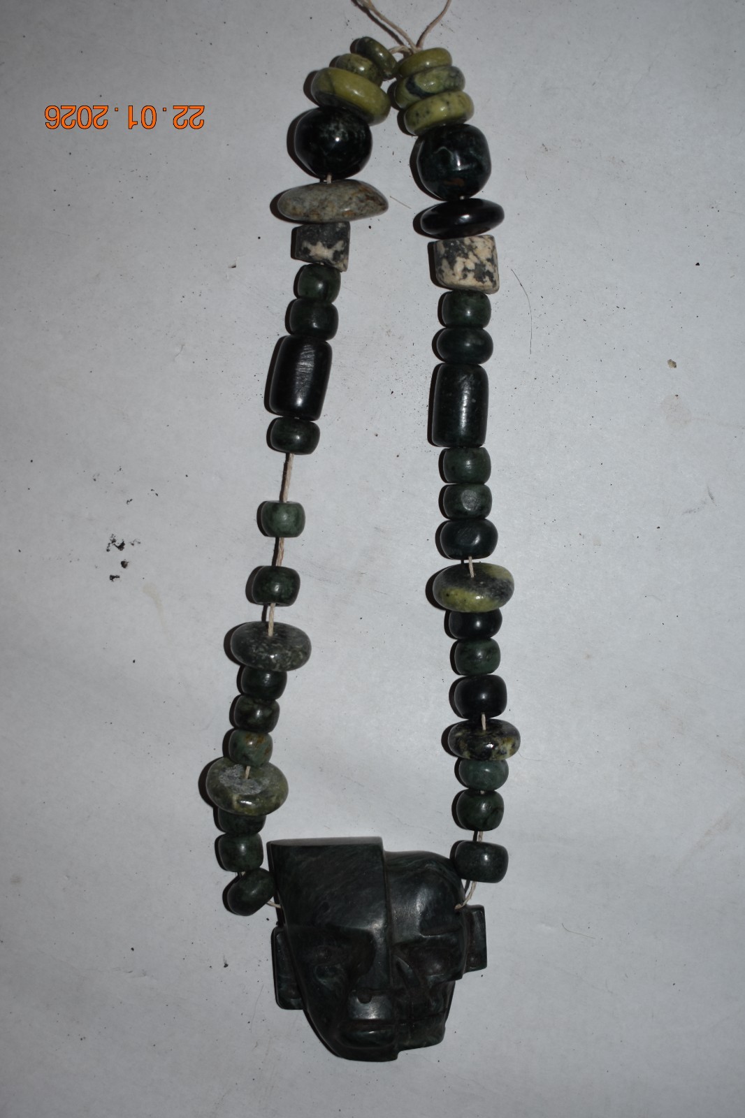 LARGE MAYAN RITUAL JADE LIFE/DEATH DUALITY NECKLACE, restrung 9"