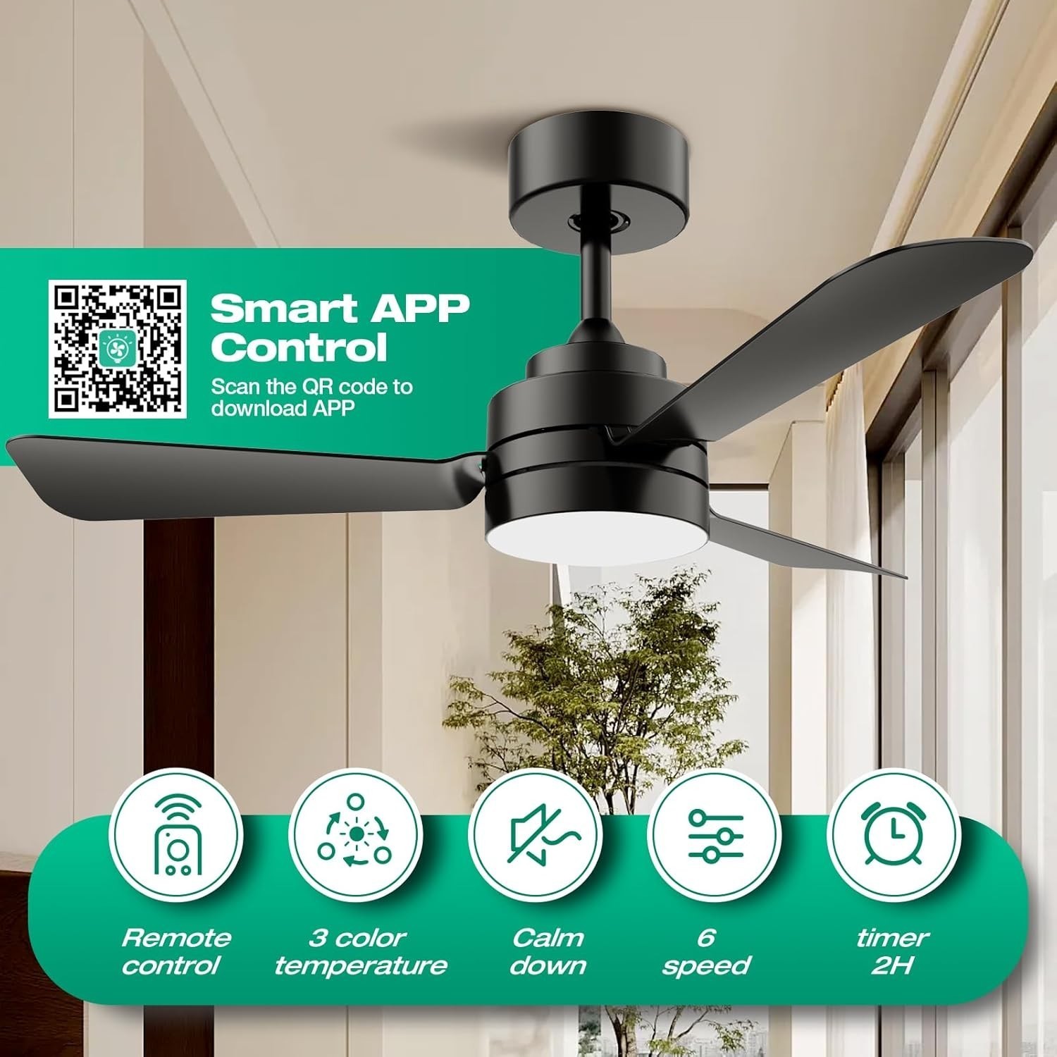 28" Modern Fan Lights Flush Mount LED Ceiling Light kit W/ APP Remote Control