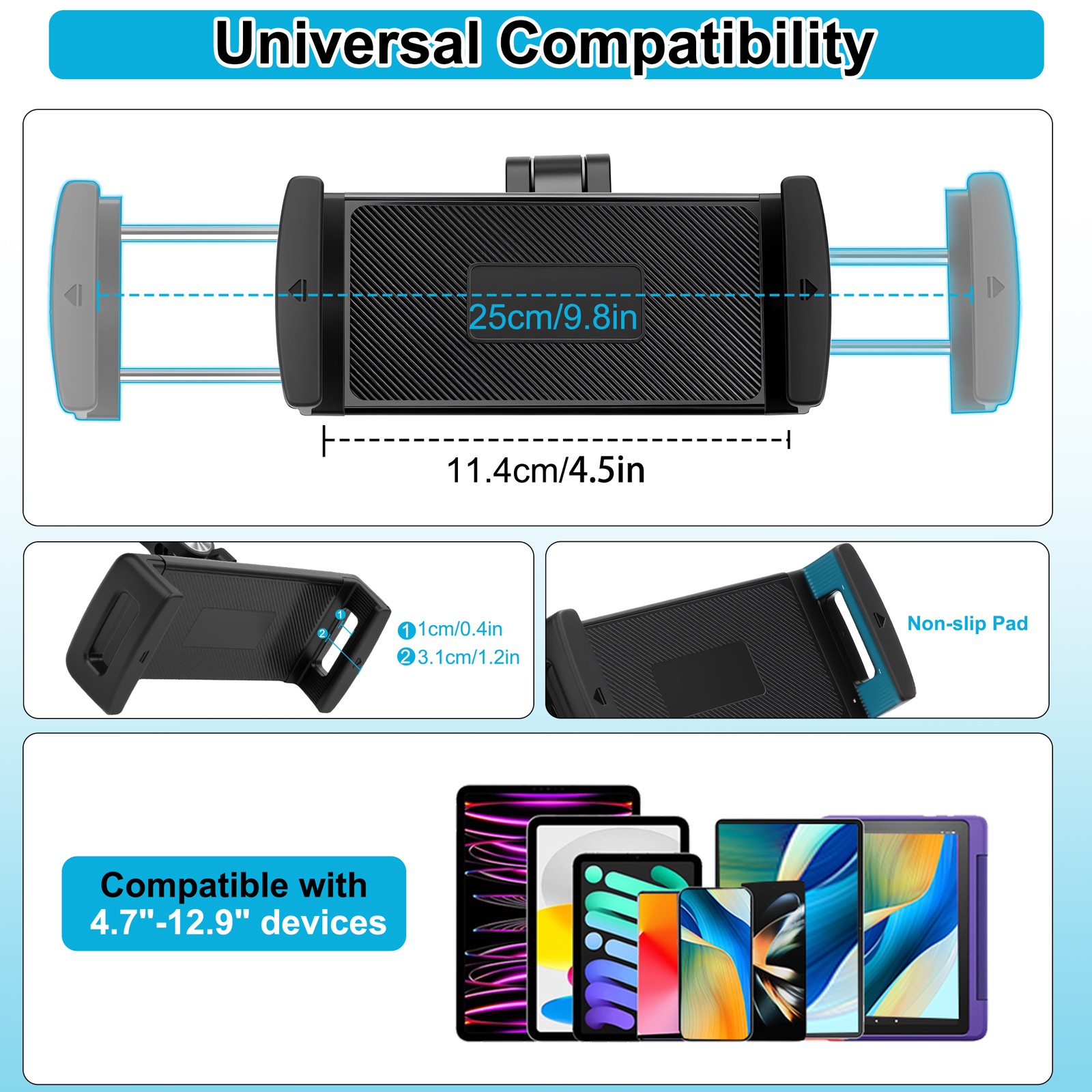 Tablet Wall Mount Holder 360° Rotating for 4.7-12.9"iPad Pro Air Mini Galaxy Tab