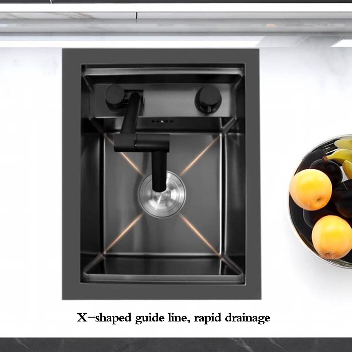 Hidden Bar/Cafe/RV/kitchen Sink wFoldable Faucet &Glass Rinser Set Black 18 INCH