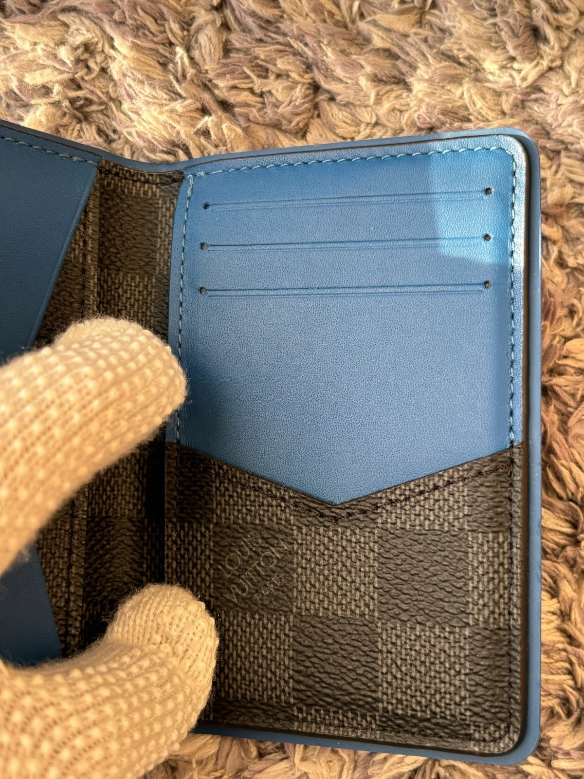 AUTH Louis Vuitton N64432 Damier Graphite Blue Edge Card Case Wallet AB LV