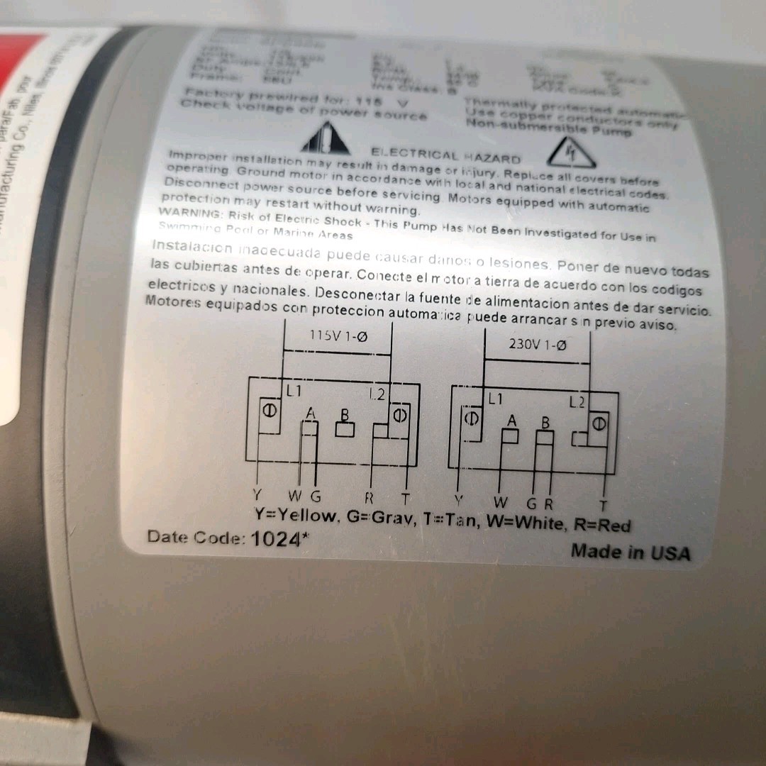 Dayton 1D877 Convertible Well Jet Pump 1/2 HP 1.25" Inlet 0.75" Discharge