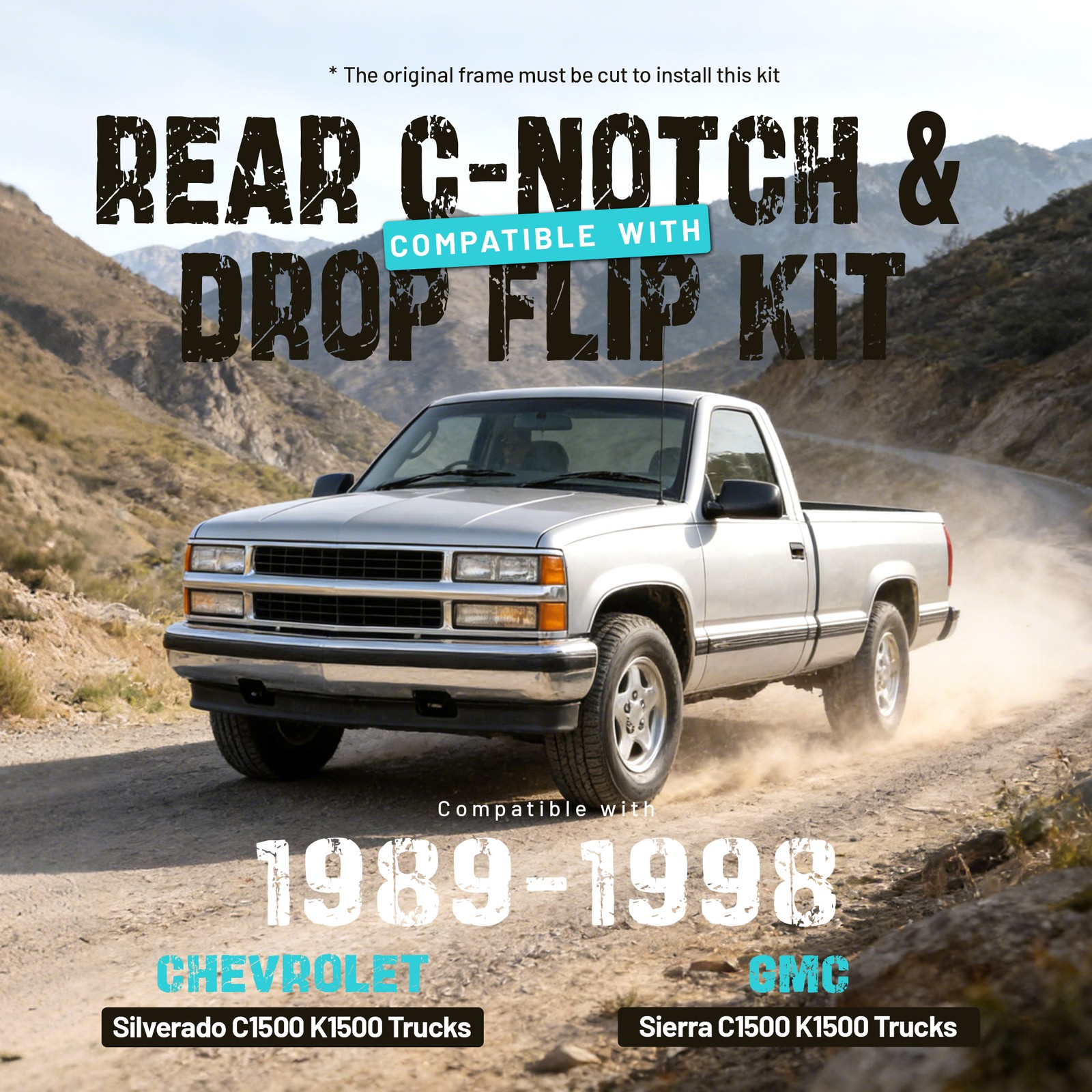 For Chevy Silverado C1500 GMC Sierra 88-98 C-Notch Rear Support & Drop Flip Kit