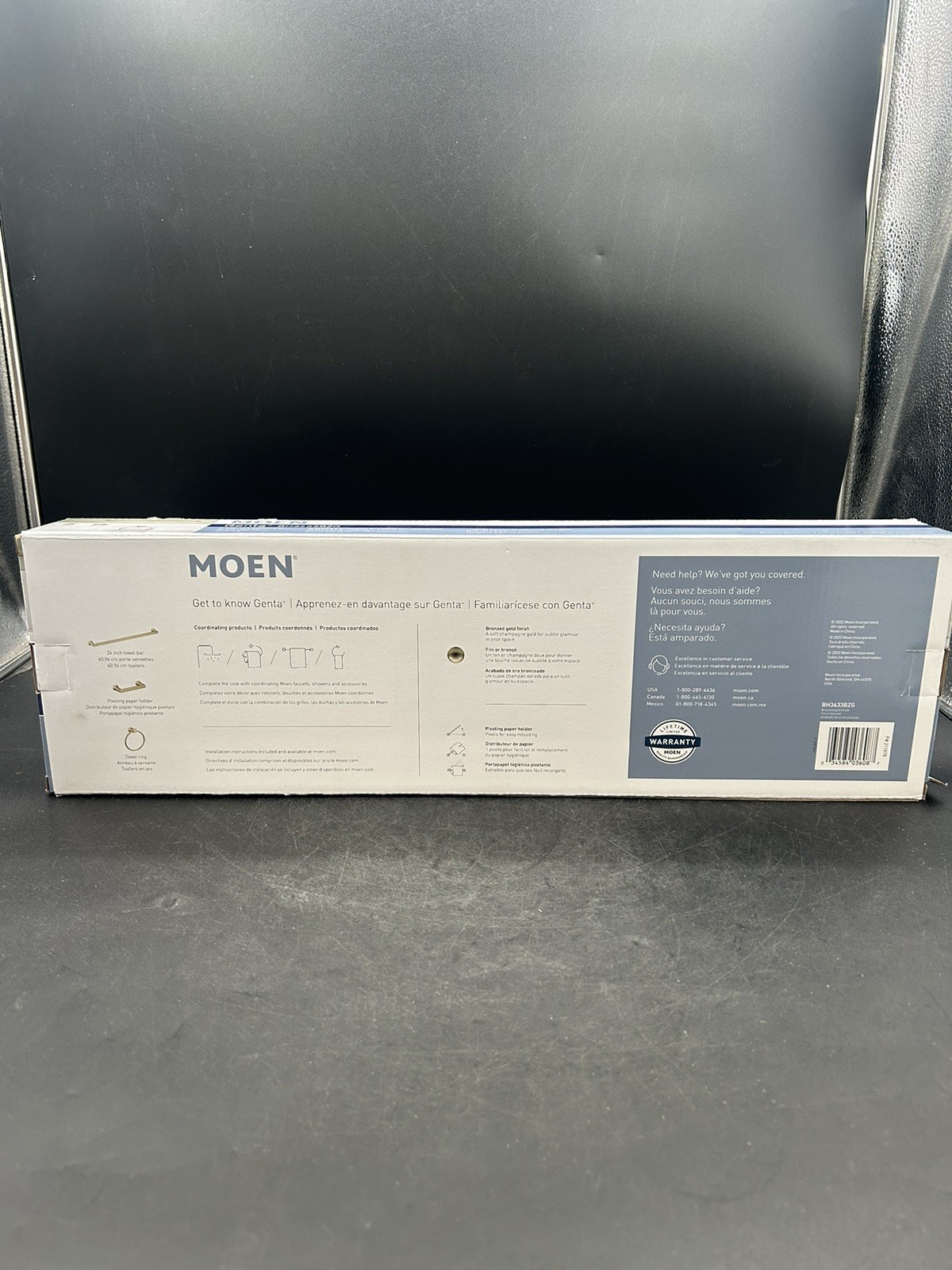 MOEN Genta Bath Hardware Set w/Towel Bar Paper Holder Towel Ring Bronzed Gold