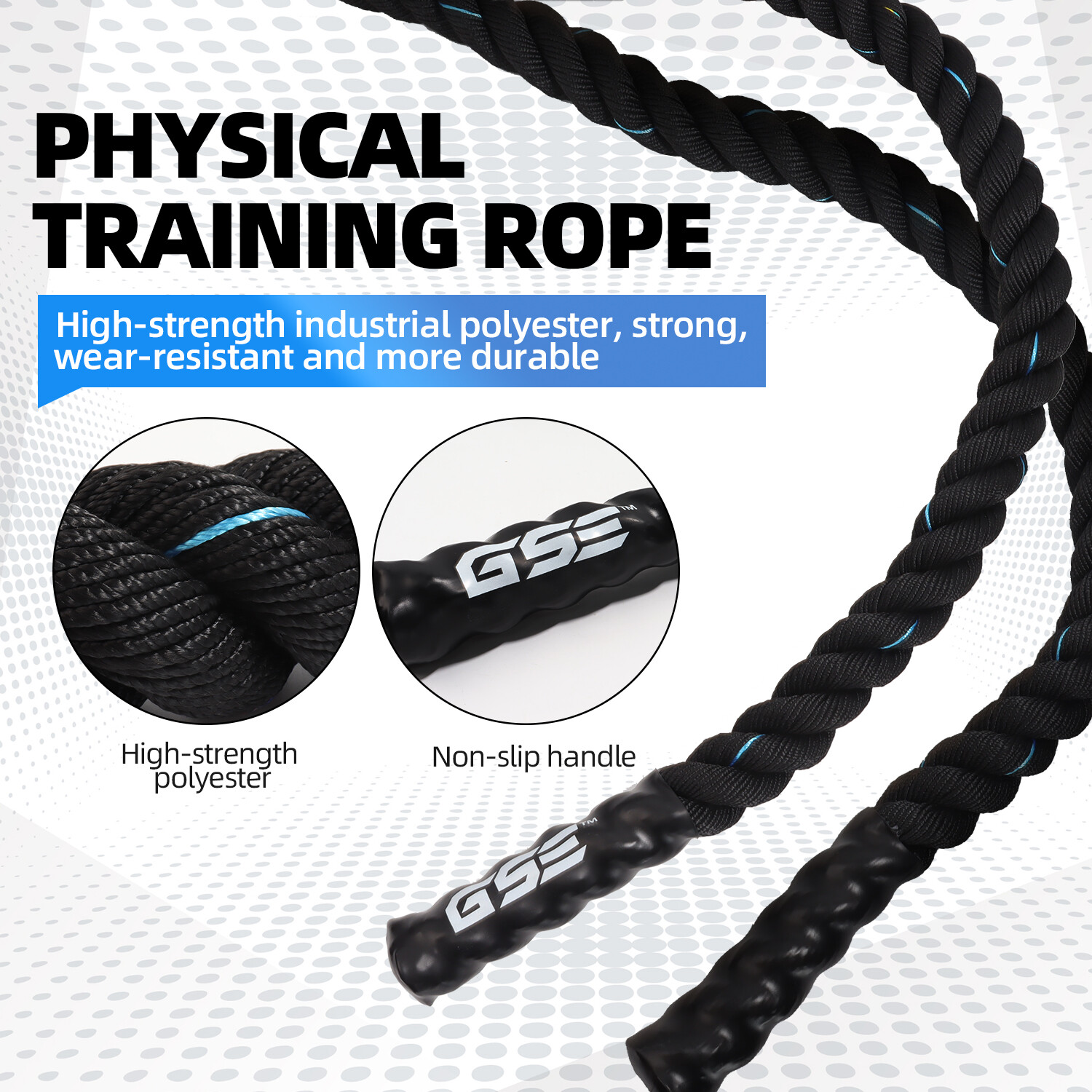 1.5"/2" Battle Rope Gym Workout Strength Exercise Training Rope 30ft/40ft/50ft L