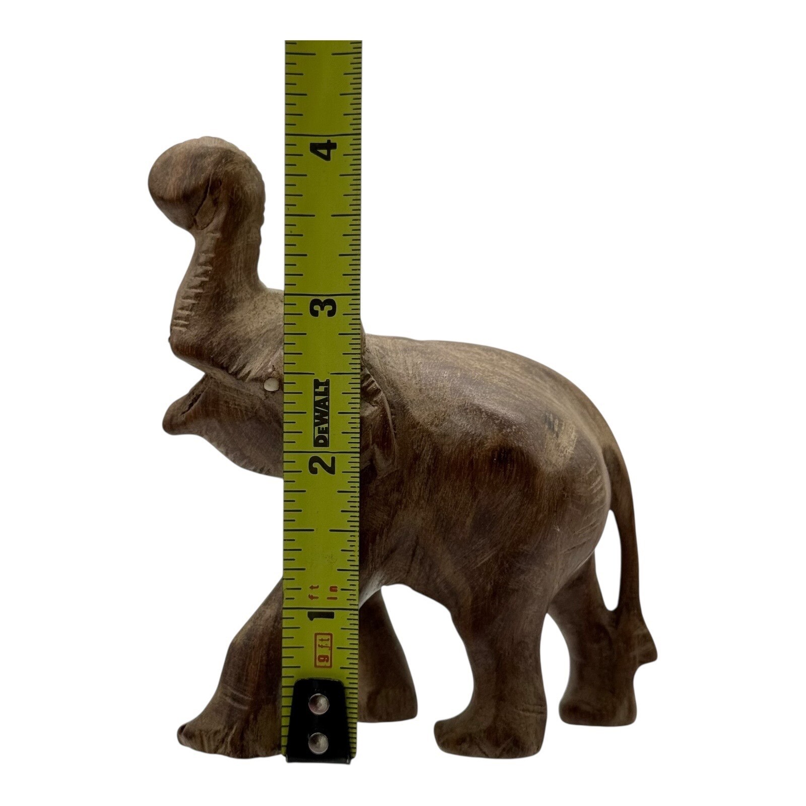 Wood Elephant Statue Figurine Trunk Up Good Luck Decor Animal Vintage Carving