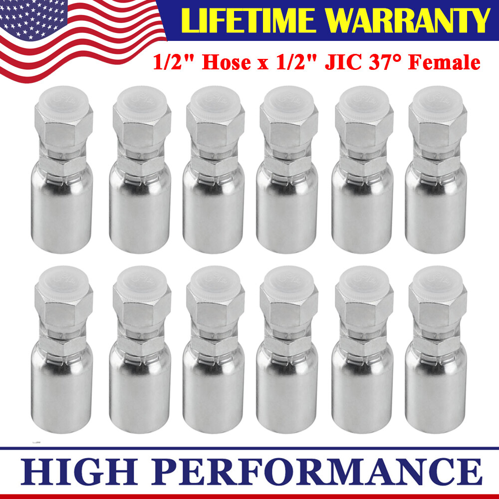 12 Pack 1/2" Hose x 1/2" JIC 37° Female Hydraulic Hose End Swivel Crimp Fitting