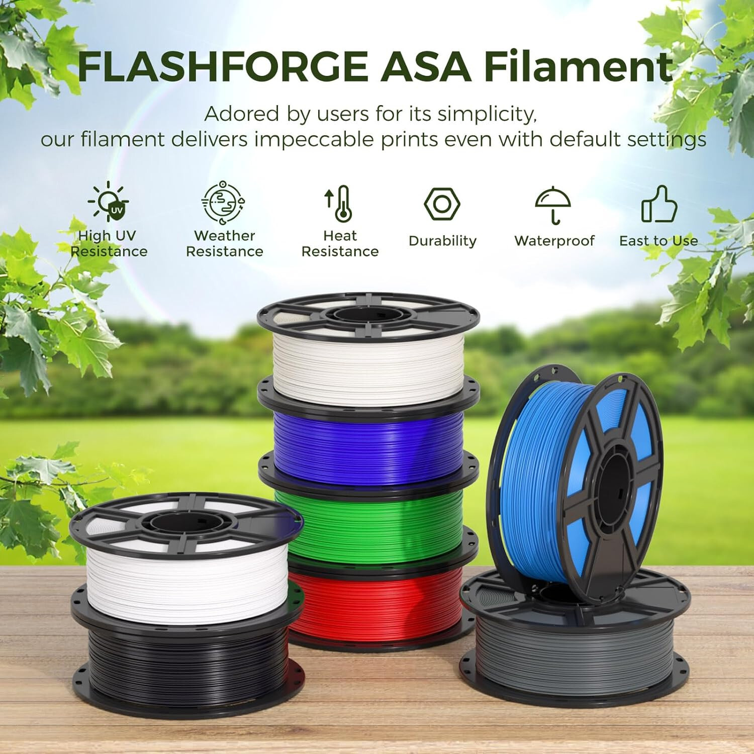 FLASHFORGE ASA Filament 1.75mm 3D Printer Filament 1kg for Outdoor Printing Part