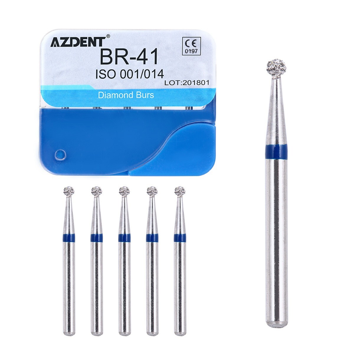 100Pcs AZDENT Dental Diamond Burs High Speed Handpiece Friction Grip 20 Types