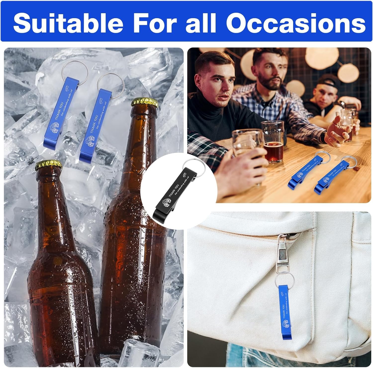 50 Pcs Bottle Opener Keychain Bulk Thank You For Celebrating With Us for Guests