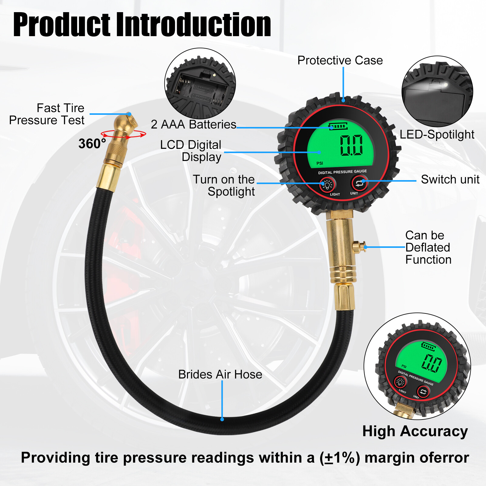 Digital Accurate Air Pressure Tire Gauge 255PSI Meter Tester for Truck Car Bike