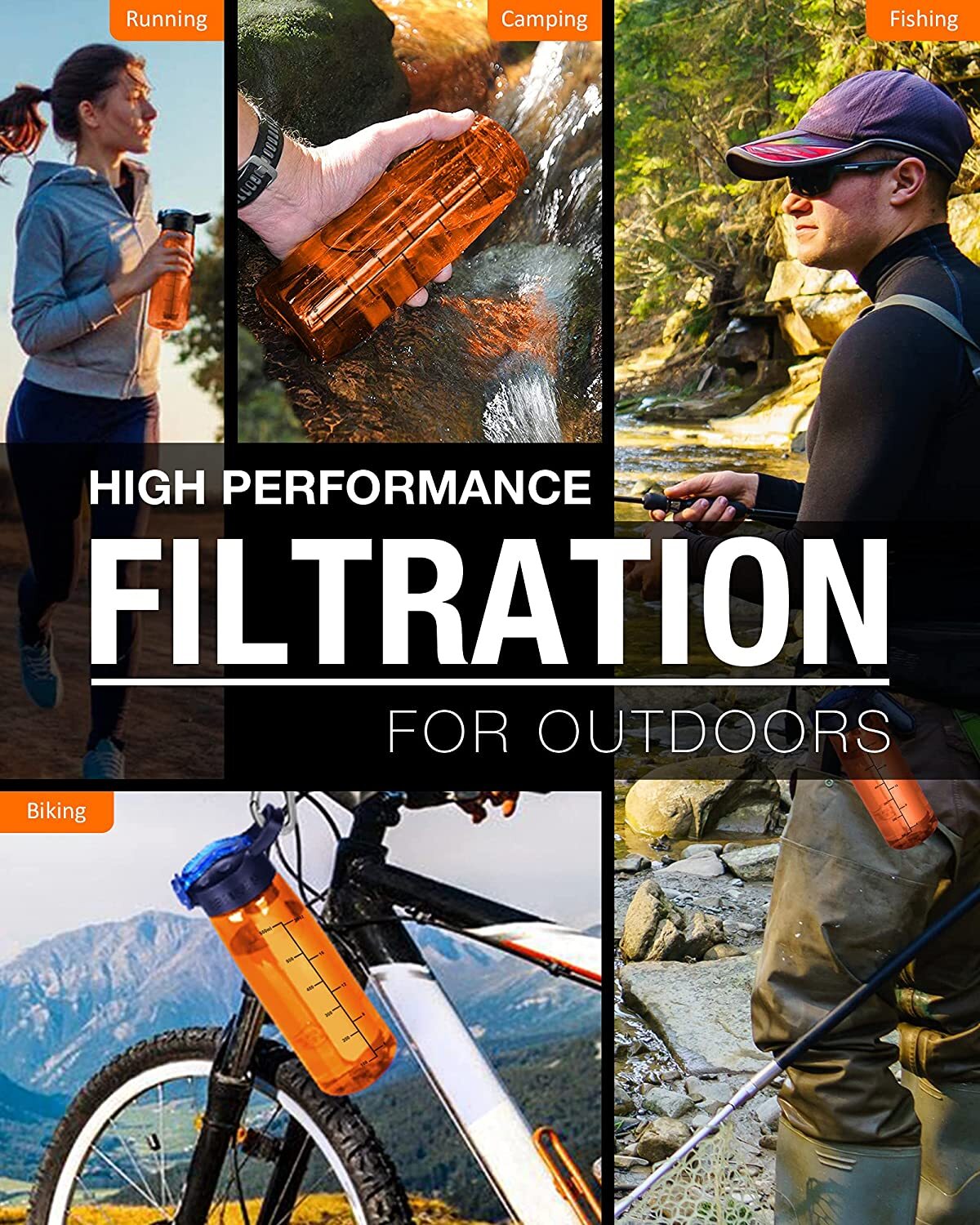 Outdoor Water Filter Straw Bottle, Personal Water Filtration, Emergency Survival