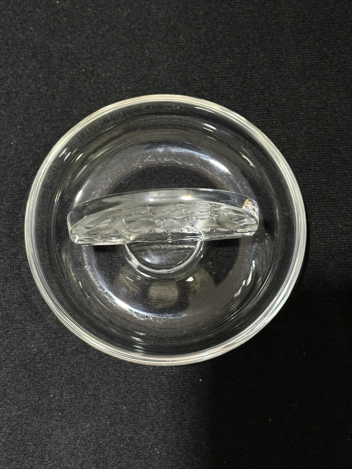Vintage Lalique France Crystal Ship Etched Trinket Ring Dish Holder Pin Tray