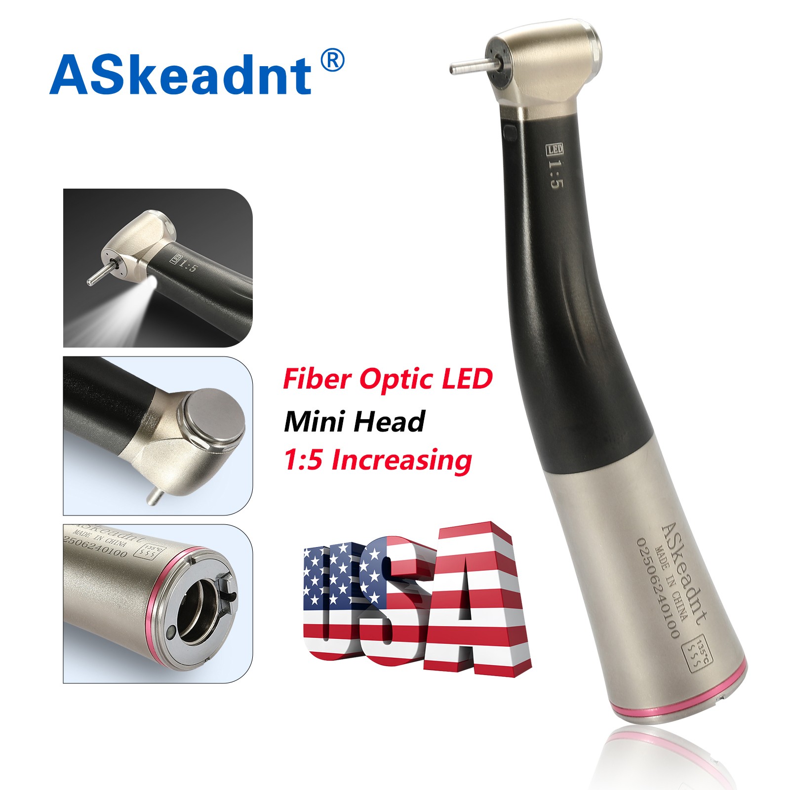 1:5 Increasing Fiber Optic LED Contra Angle Handpiece Mini Head Dental