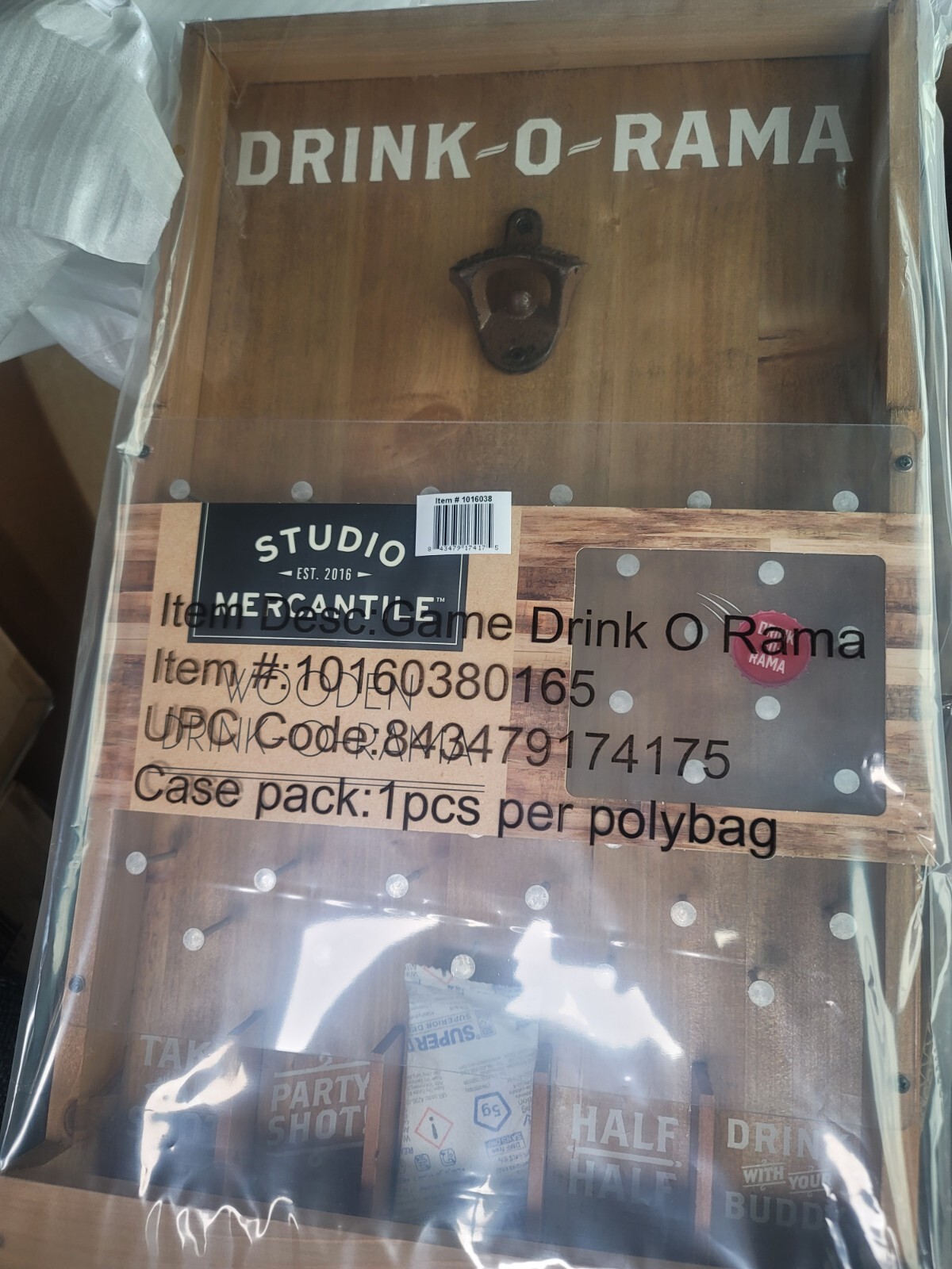 NEW Drink-O-Rama Bottle Opener Wooden Hanging Shot Plinko Party Game