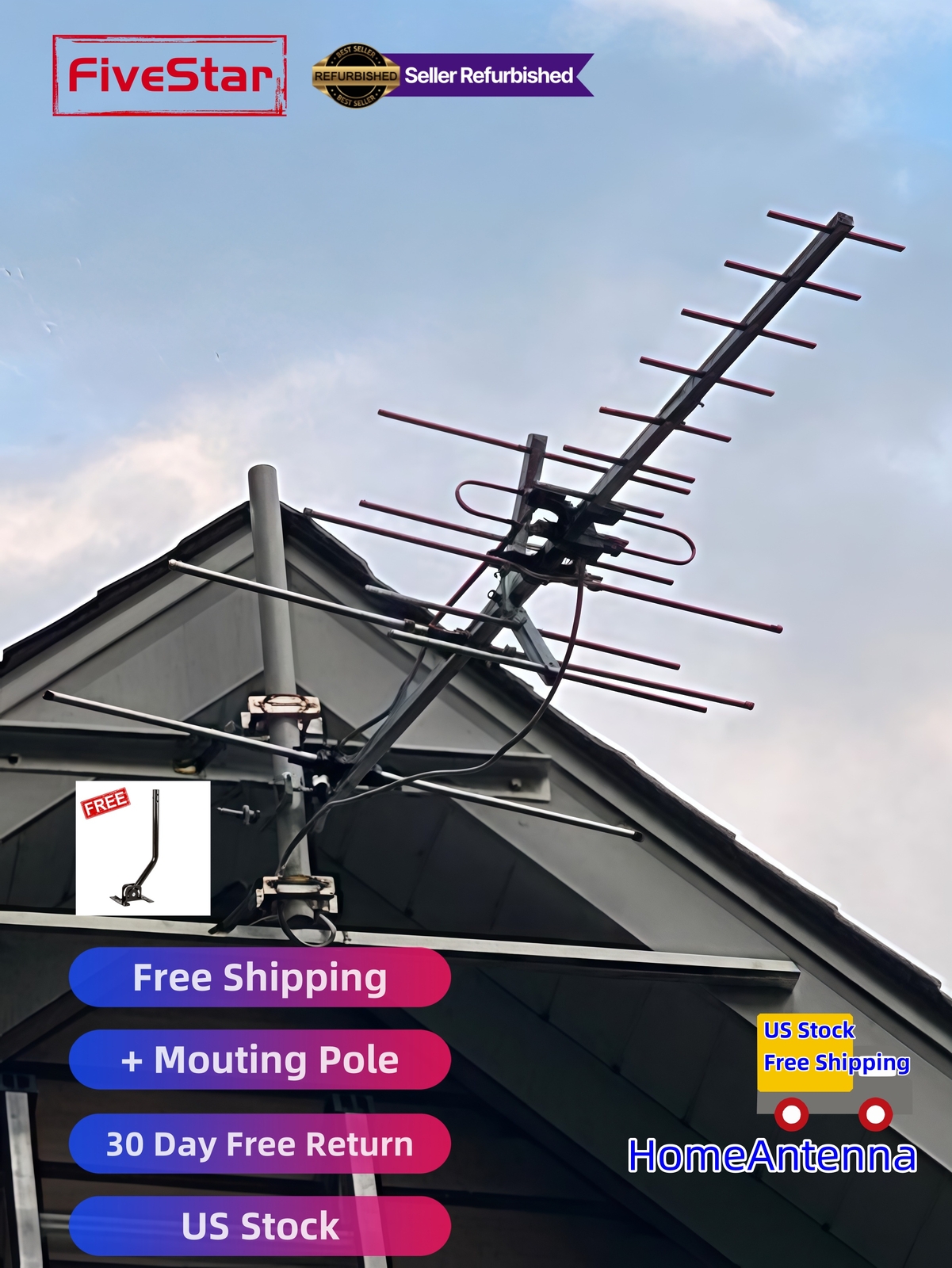 Superior Yagi Outdoor TV Antenna 200 Mile Digital HD Roof Attic Mount