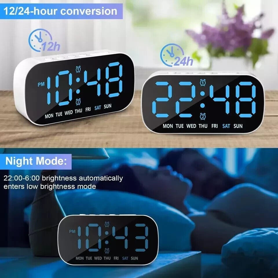 LED Large Display Electric Digital Alarm Clock with Battery Backup and Snooze