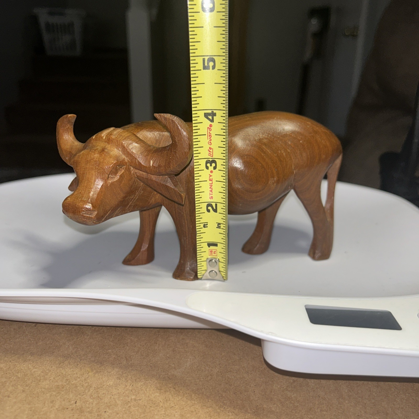 Hand Carved Solid Wood African Water Buffalo Sculpture Wooden Decor Figurine