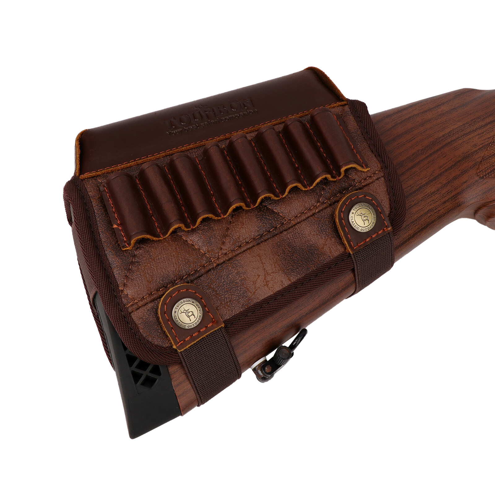 TOURBON PU Leather Rifle Buttstock Cover Padded Cheek Riser Rest Ammo Holder US