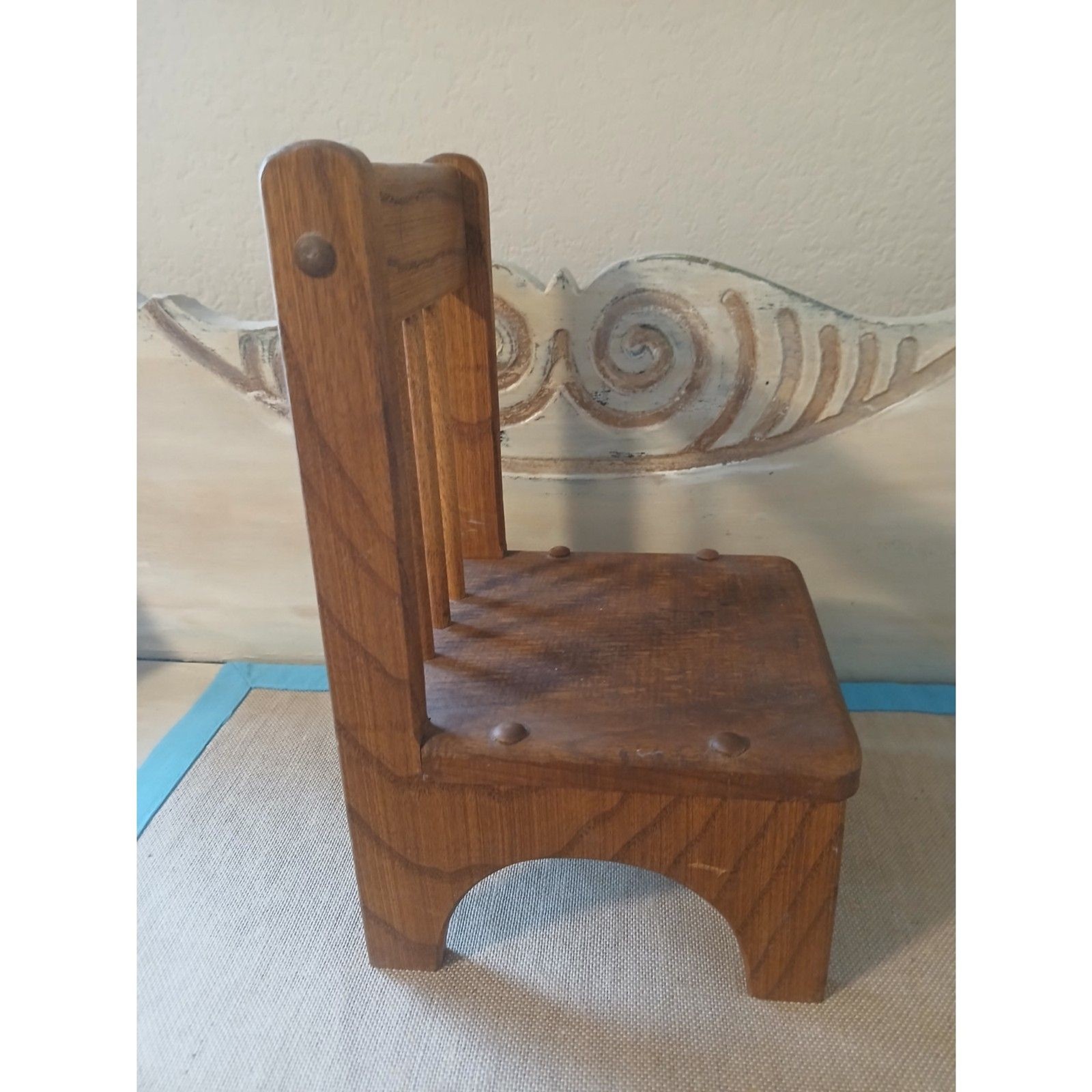 Vintage Handcrafted Wooden Doll Chair Maple Valley Woodcraft Ottumwa Iowa 10"H