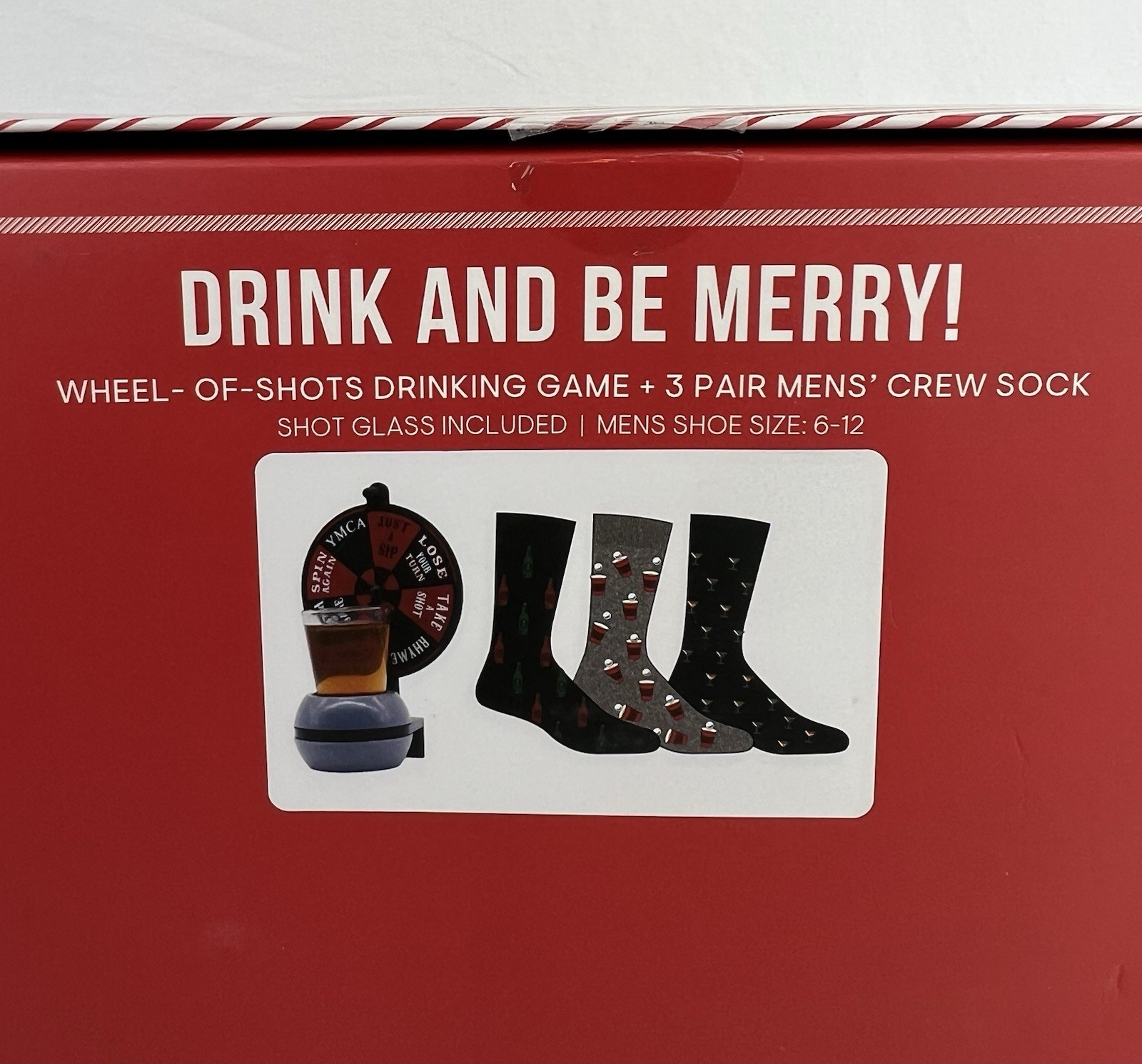 Christmas Gift Set Wheel-Of-Shots Drinking Game + 3 Pair Men’s Crew Socks