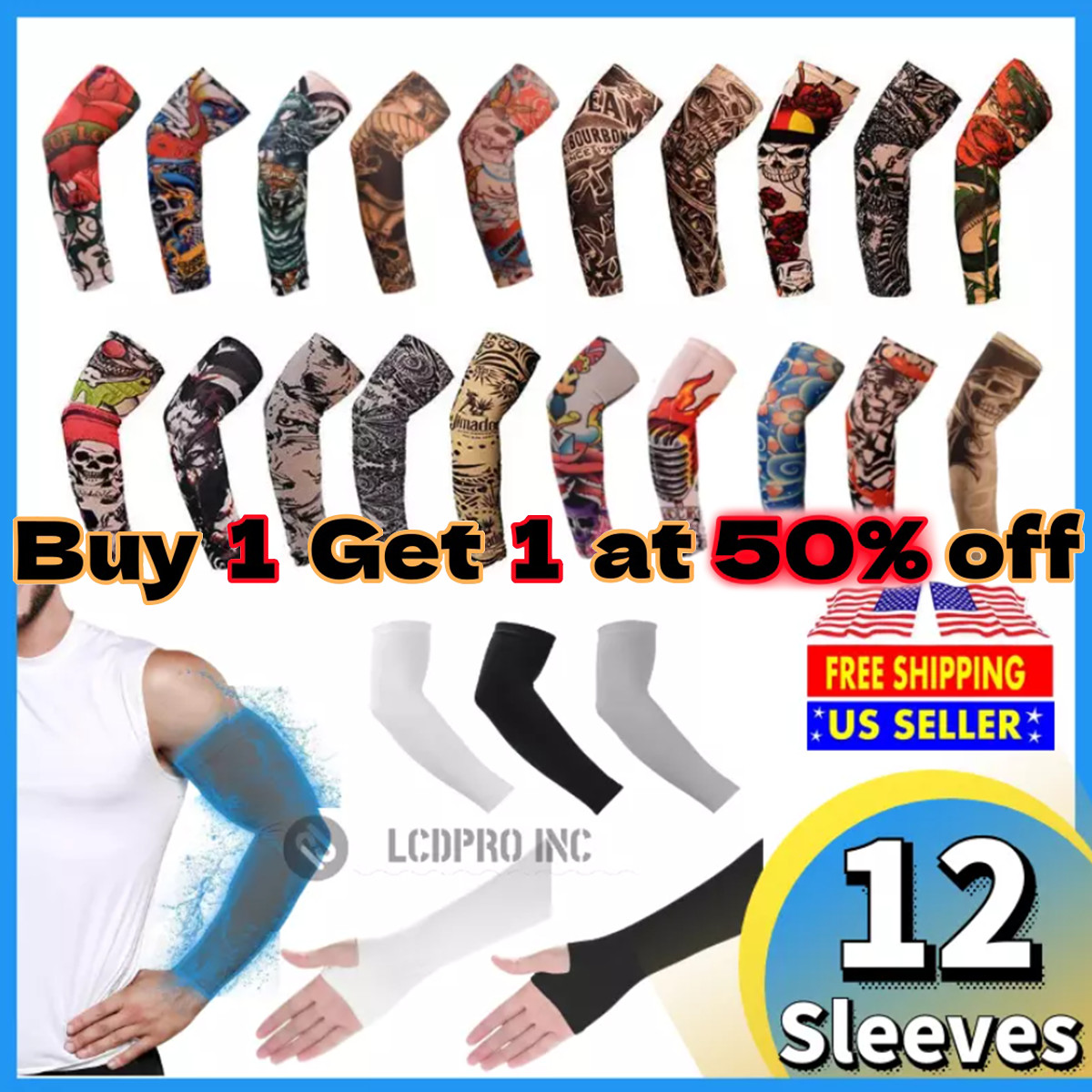 6 Pairs Cooling Arm Sleeves Outdoor Sport UV Sun Protection Arm Cover Tattoo Art