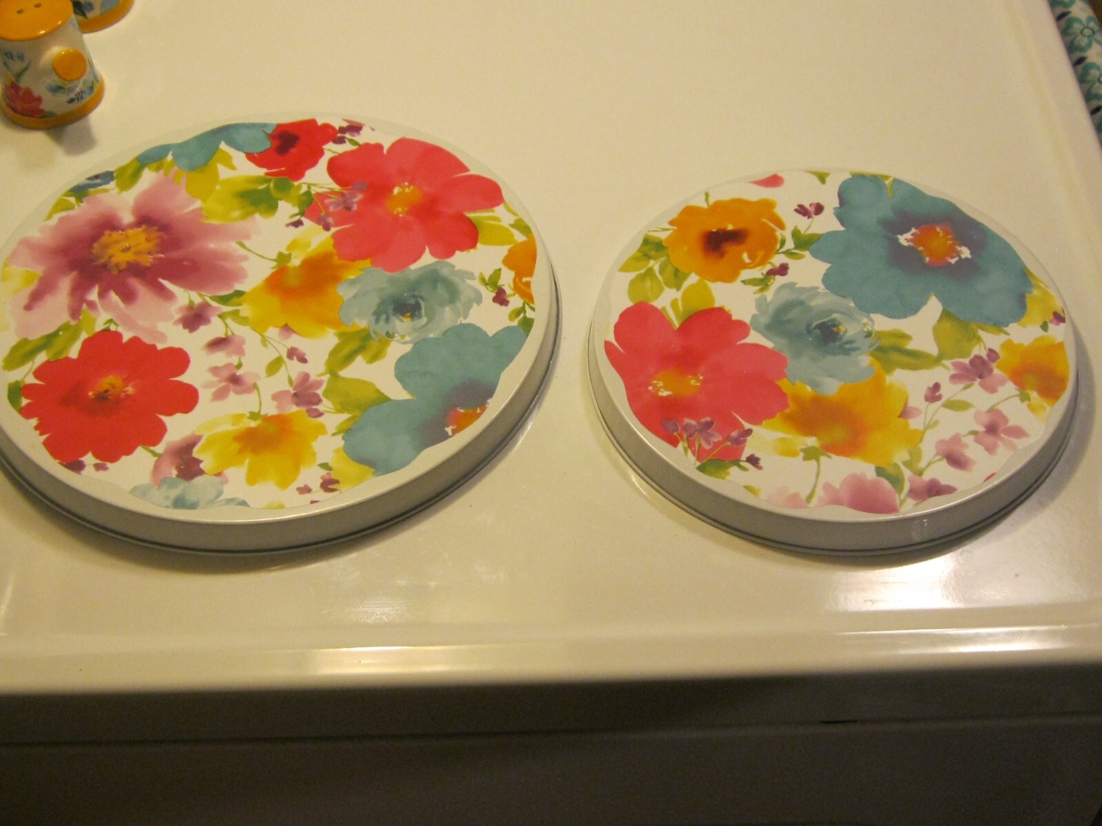 NEW HANDCRAFTED PIONEER WOMAN BREEZY BLOSSOM LAMINATE STOVE BURNER COVERS