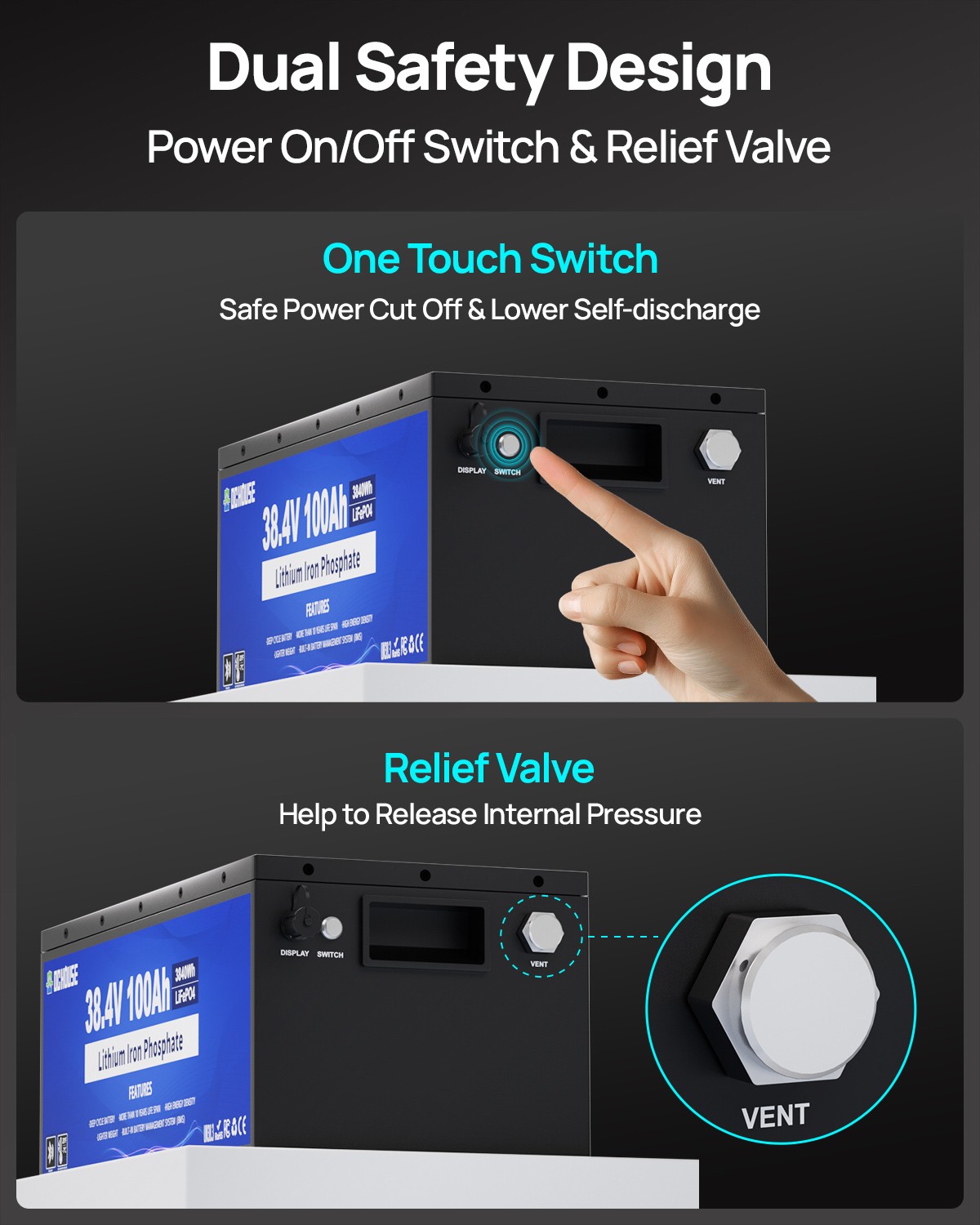 36V 100AH Metal Case Lifepo4 Lithium Golf Cart Battery with 36V 25A Charger BMS