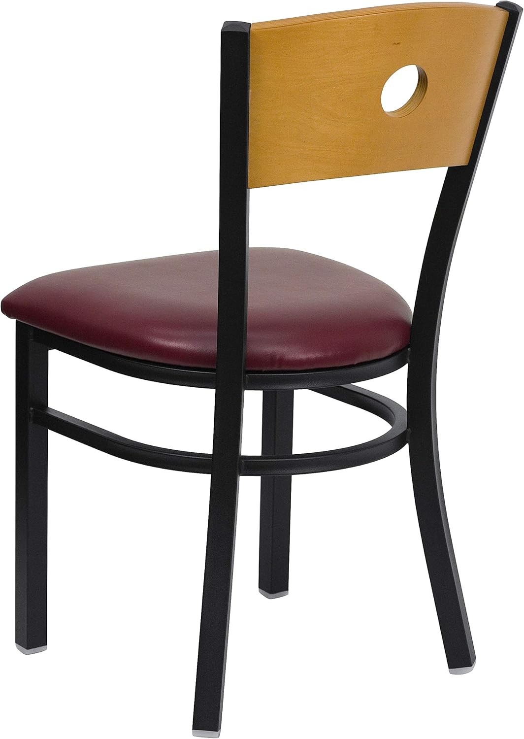 HERCULES Series Black Circle Back Metal Restaurant Chair - Natural Wood Back,