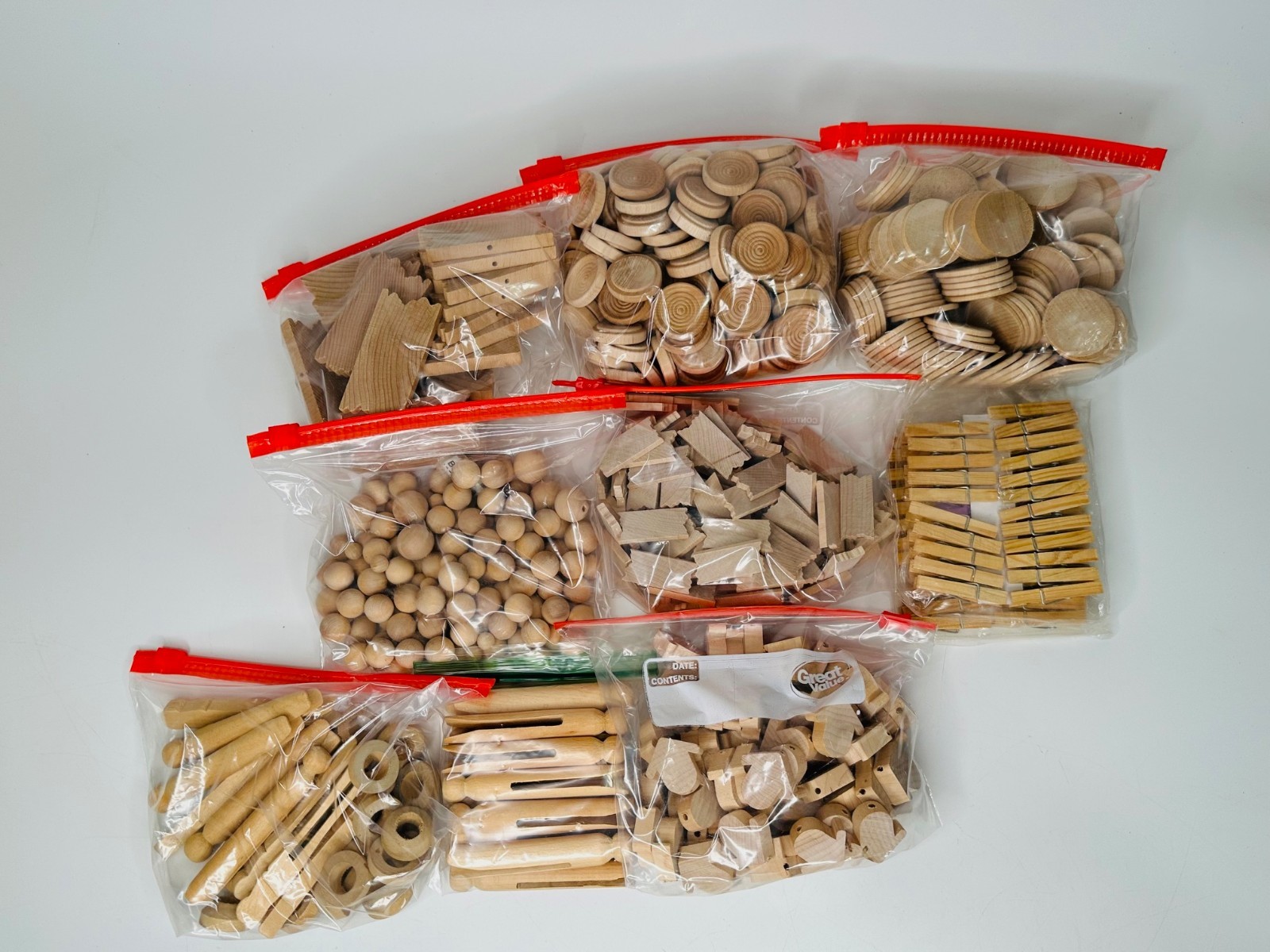 Unfinished Wood Cutouts Crafts Lot - Clothespins, Birdhouse, Checkers, Signs +