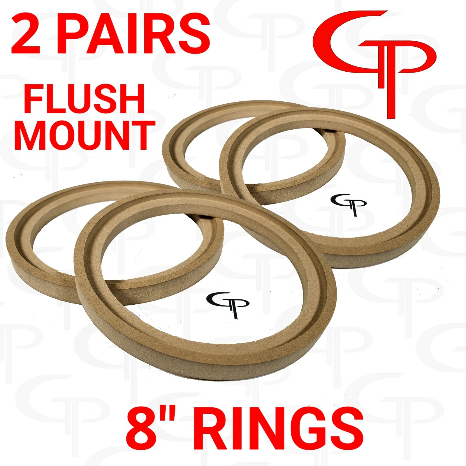 2 Pairs Flush Mount 8 inch Speaker Rings MDF GP Car Audio Mounting Spacer