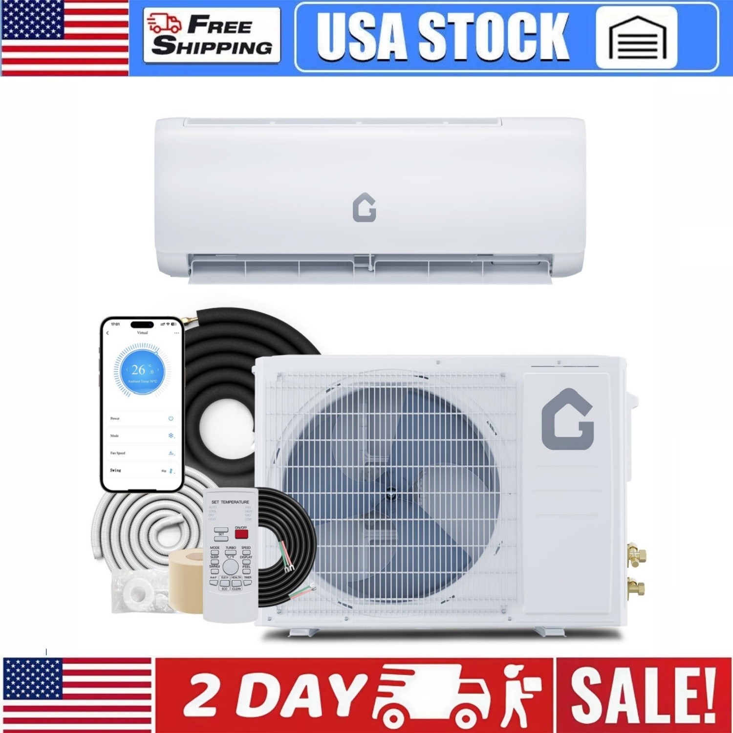 18000 Btu Ductless Mini Split Air Conditioner Heating & Cooling 1250 Sq.Ft R32