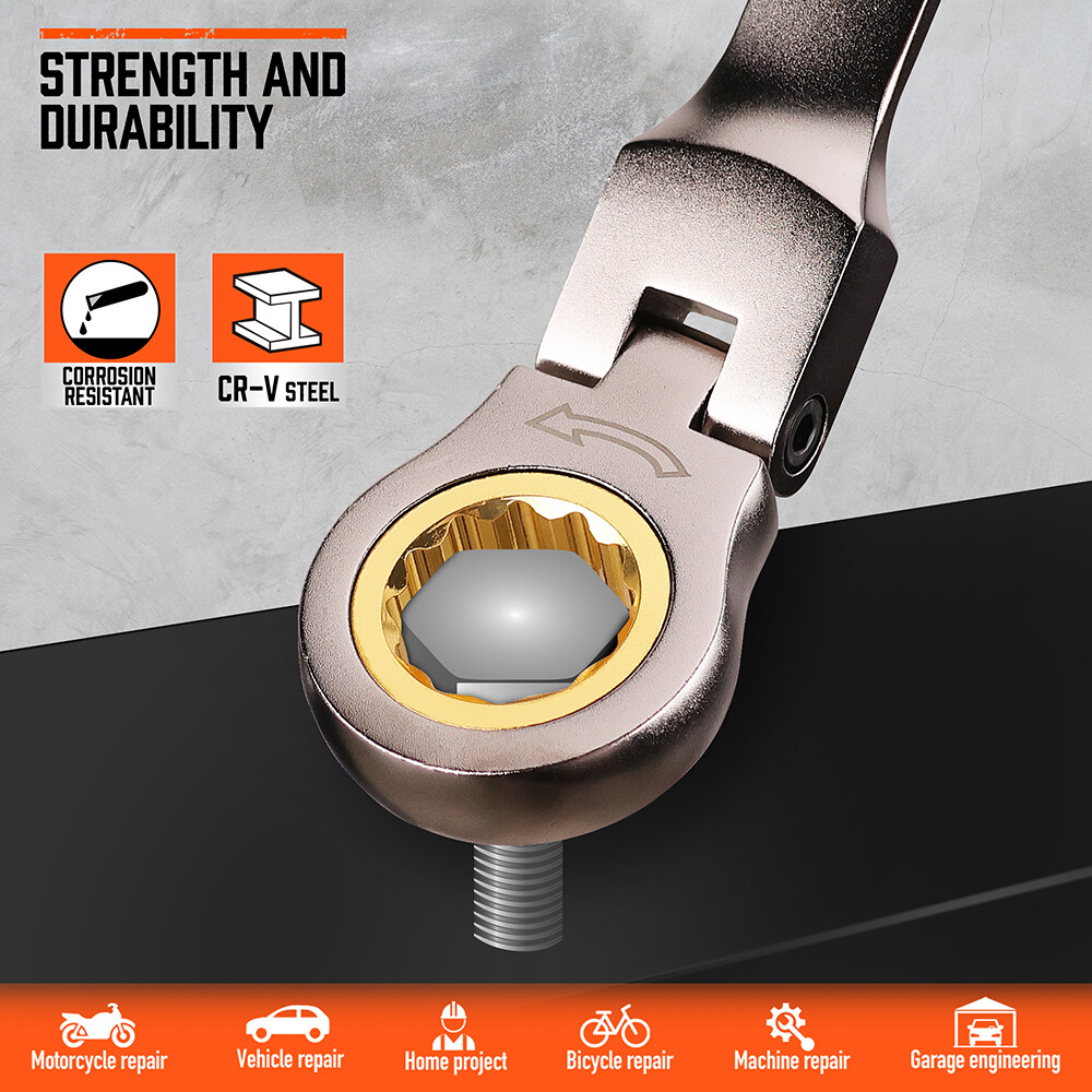 18 PC Flex Head Ratcheting Wrench Set 6 - 30 MM Combination End Spanner & Pounch