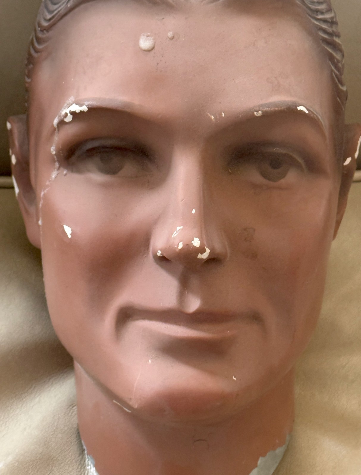 Very Vintage Male Mannequin Head / Silvestri Hollywood / Plaster Head & Tin Neck