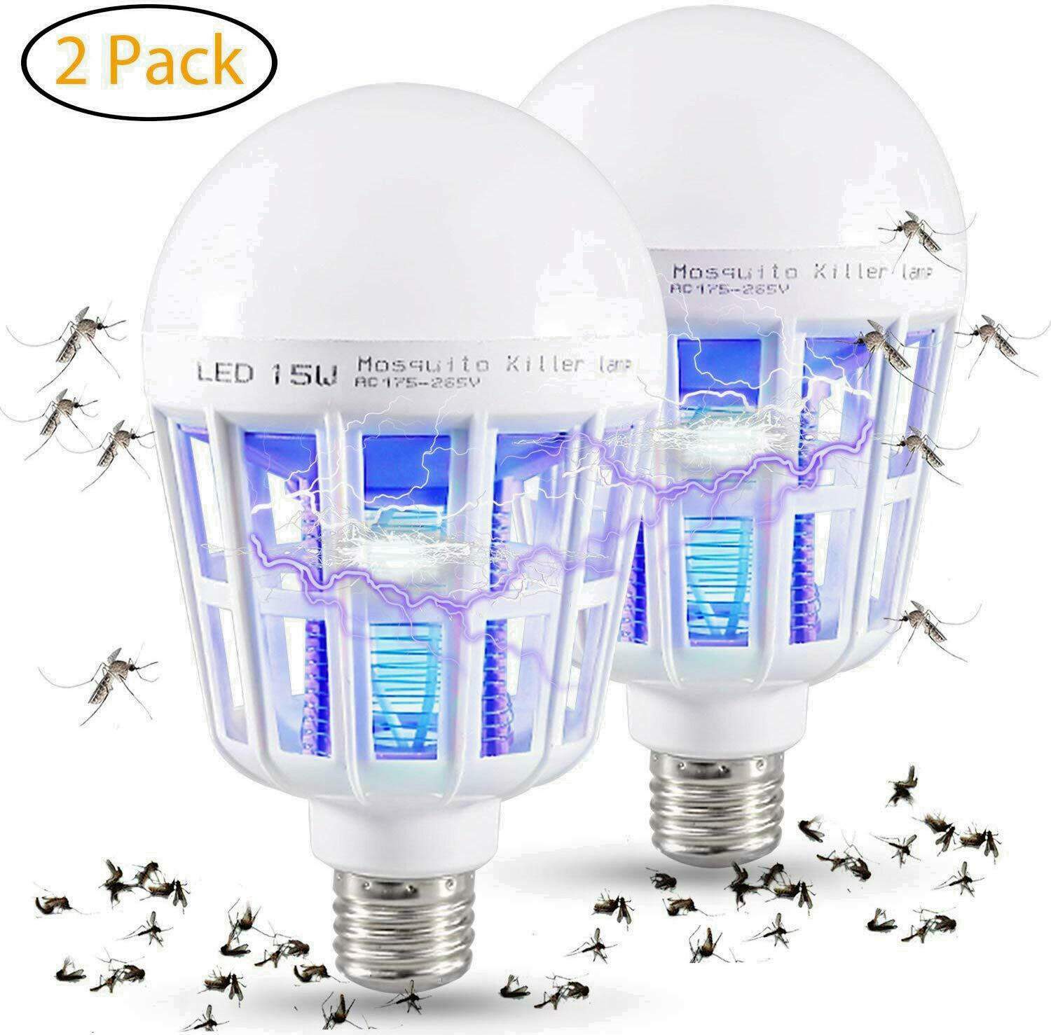 2 Pcs Bug Zapper Light Bulb Mosquito Insect Killer Lamp Indoor Outdoor Fly Trap