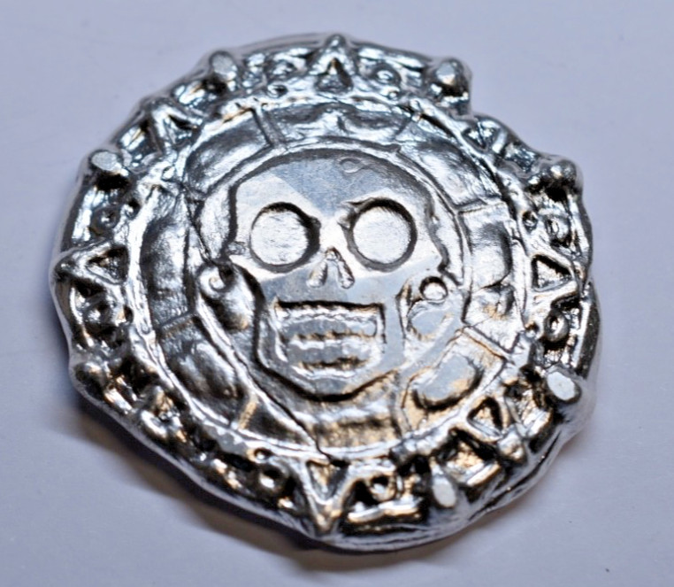 Hand-Poured 2oz Pirate Treasure - Aztec Silver Doubloon .999 Fine