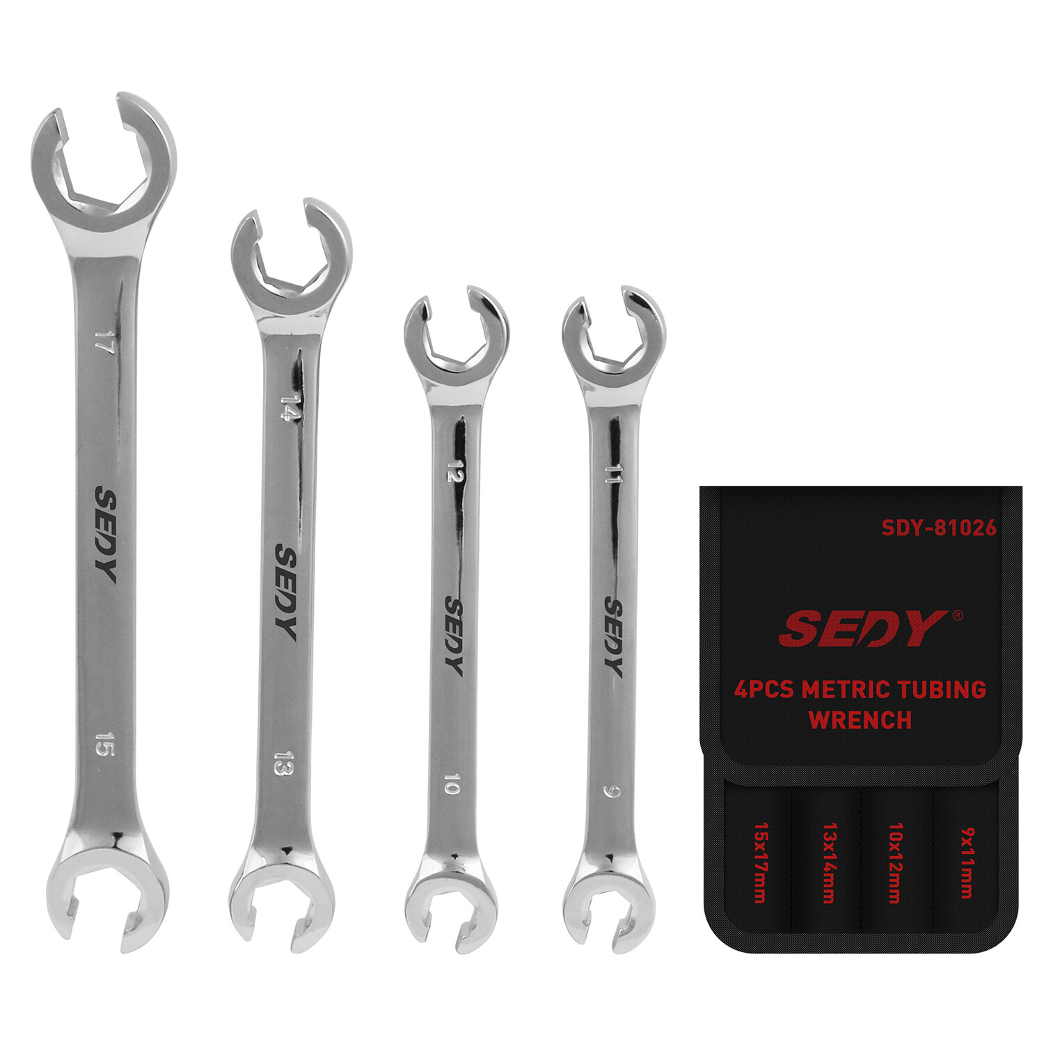 4PC Flare Nut Wrench Fully Polished Metric MM Brake Line Wrenches with Pouch
