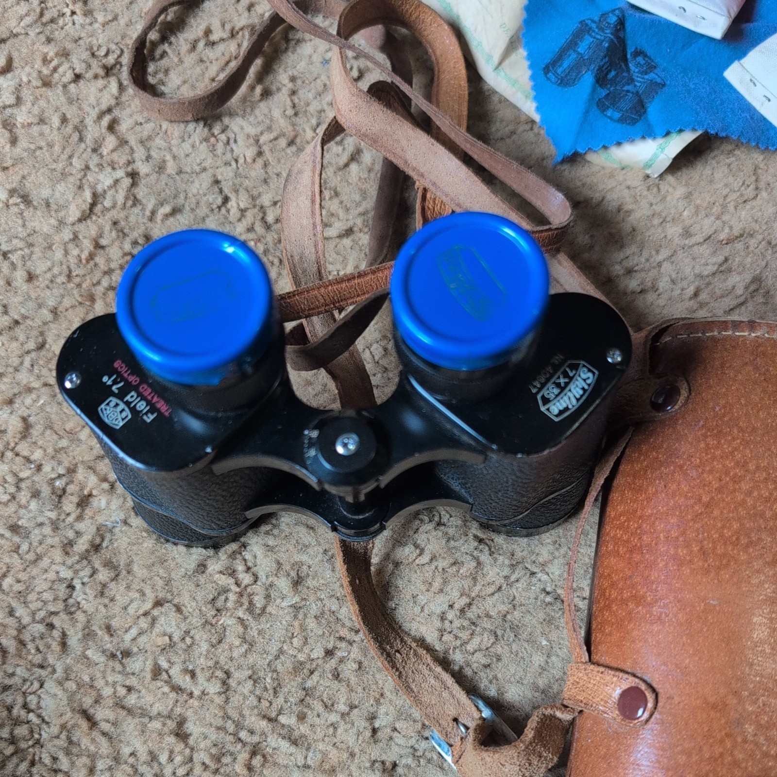 Japan Antique Vintage SKYLINE 7x35 Binoculars Leather Case Original Box extras