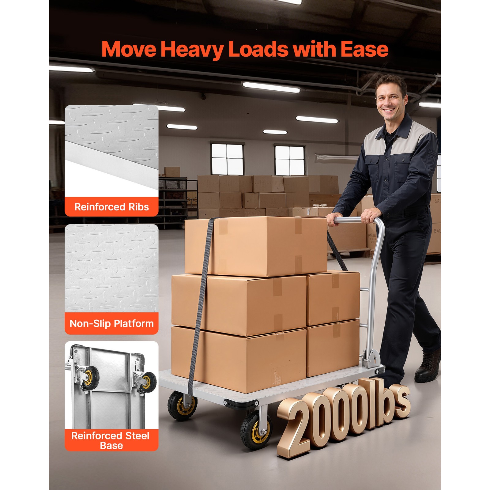 Uimoso Foldable Platform Cart 2000lbs Capacity Heavy Duty Hand Truck with Wheels