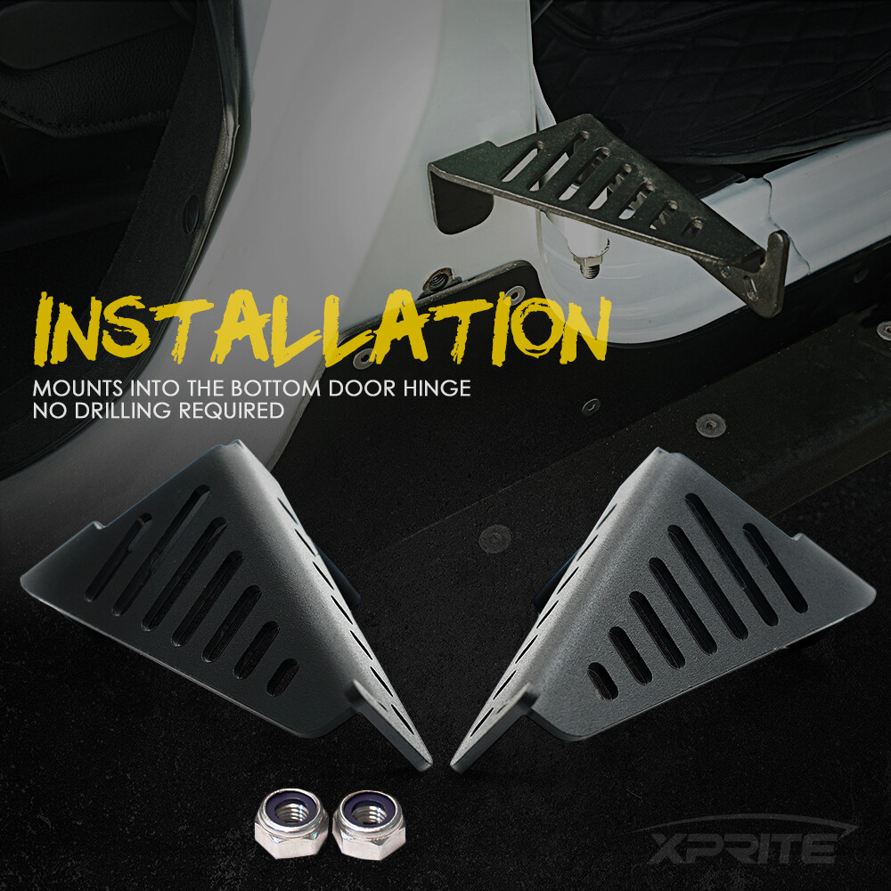 Black Steel Exterior Door Hinge Front Foot Pegs Rest for 07-18 Jeep Wrangler JK