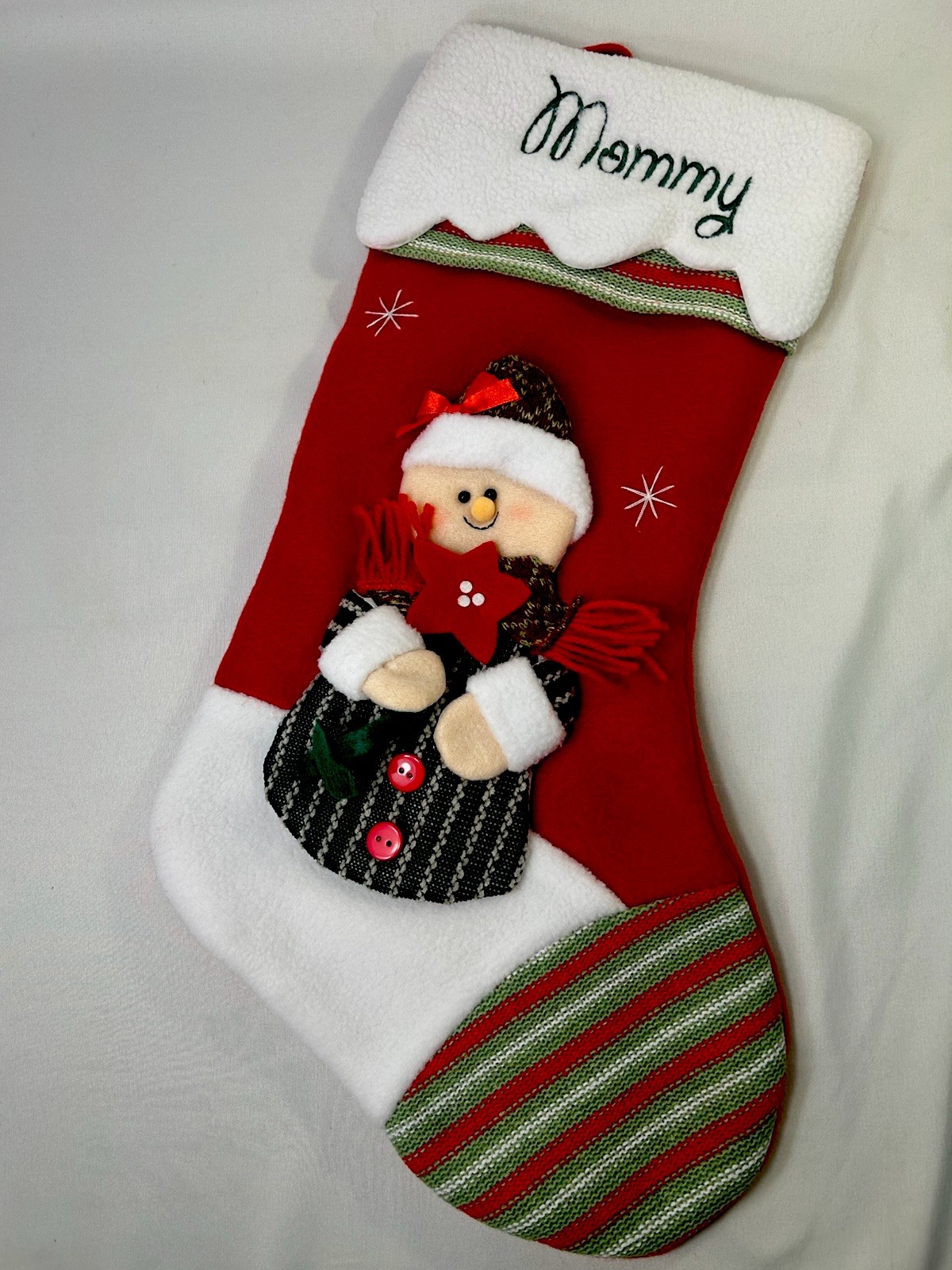 Personal Creations Fleece Christmas Stocking Winter Snowman 18.5” ~ MOMMY