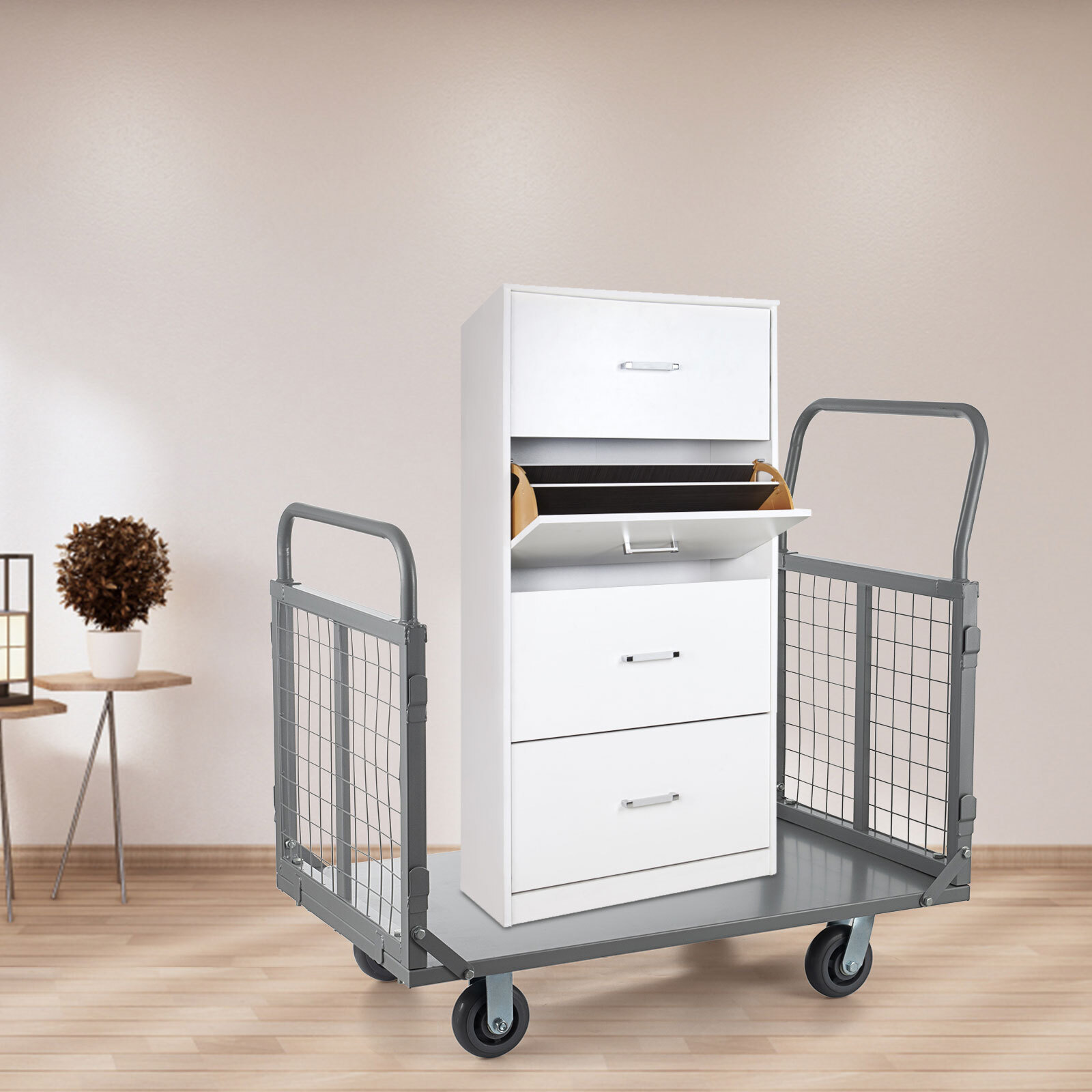 Platform Truck Cart with Cage 6-in-1 2000lbs Aluminum Hand Truck Push Cart Dolly