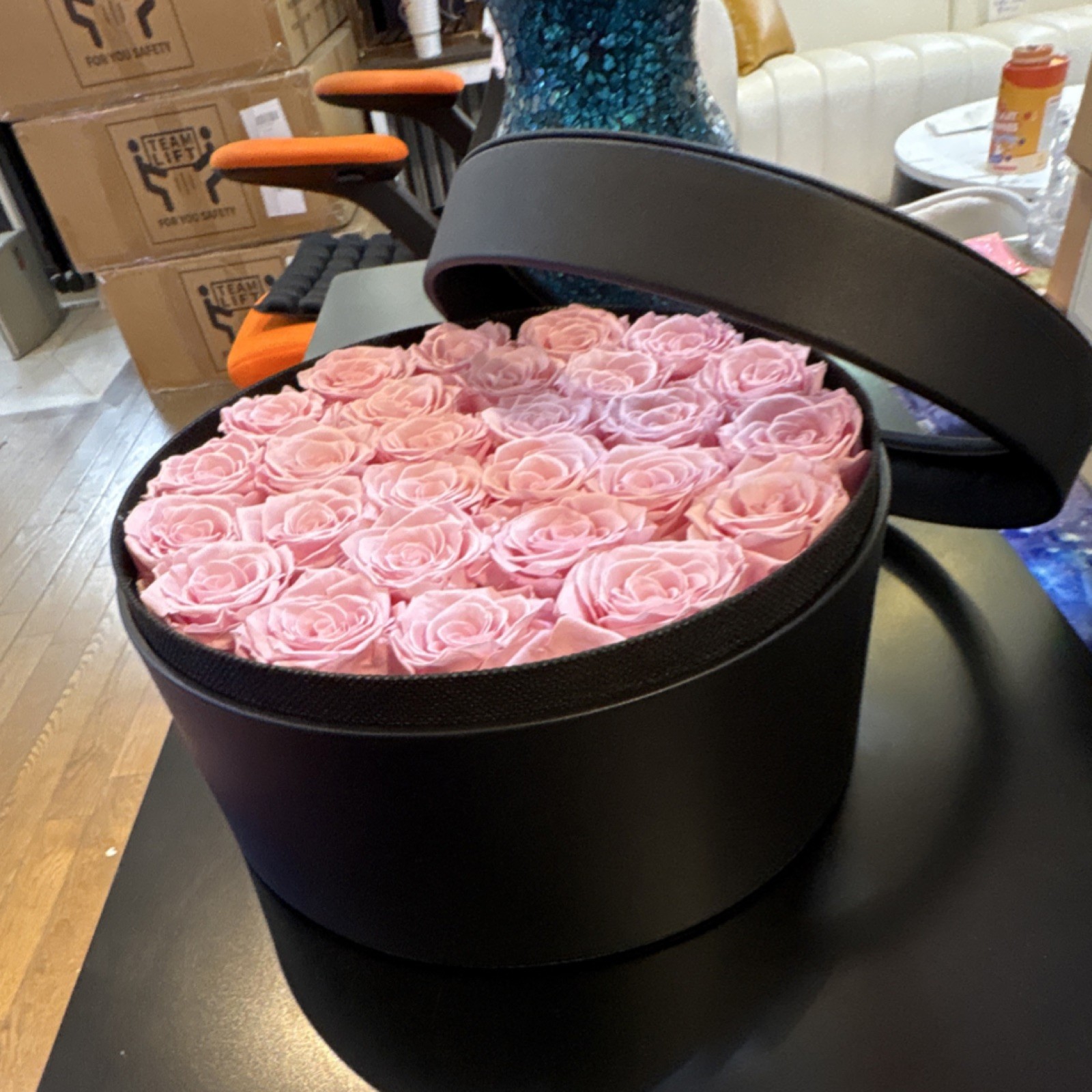 Pink Rose Flower Box Arrangement Fresh Romantic Centerpiece Live Plant