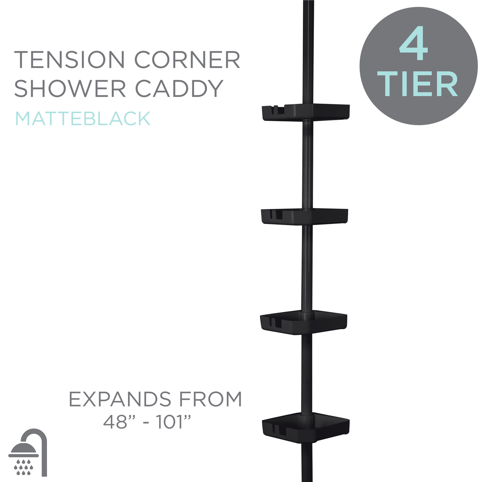Bath Bliss 4 Tier Tension Corner Shower Organizer Caddy White