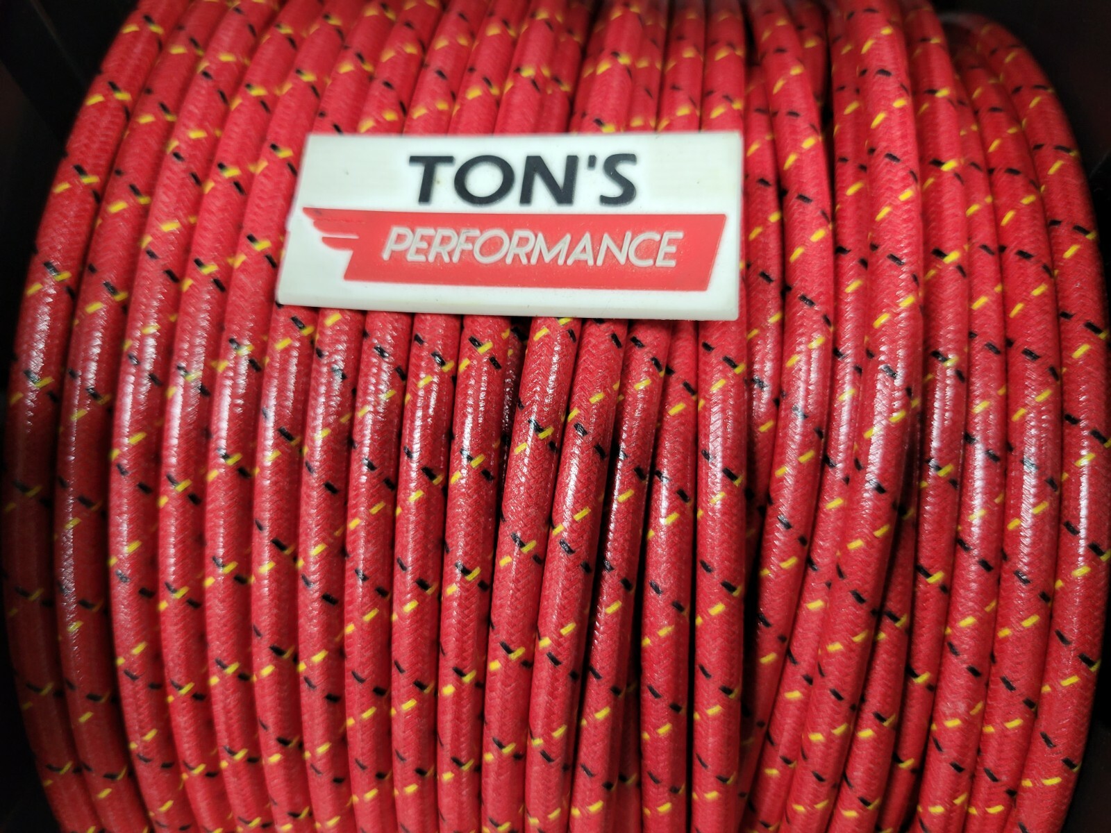 7mm COPPER CORE BRAIDED CLOTH Red with Black Yellow tracers SPARK PLUG WIRE foot