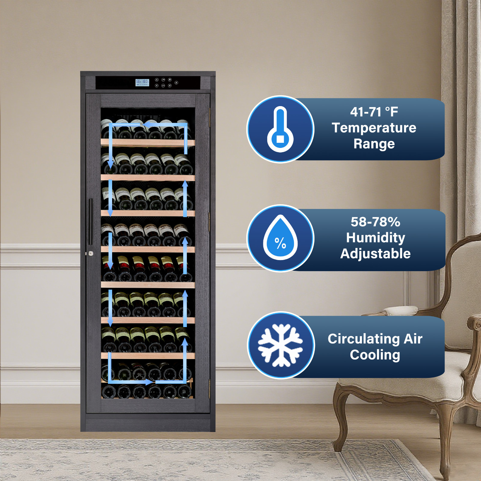 10.6 ft3 Intelligent Temperature-Controlled Multi-Tiered Wood Wine Cabinet
