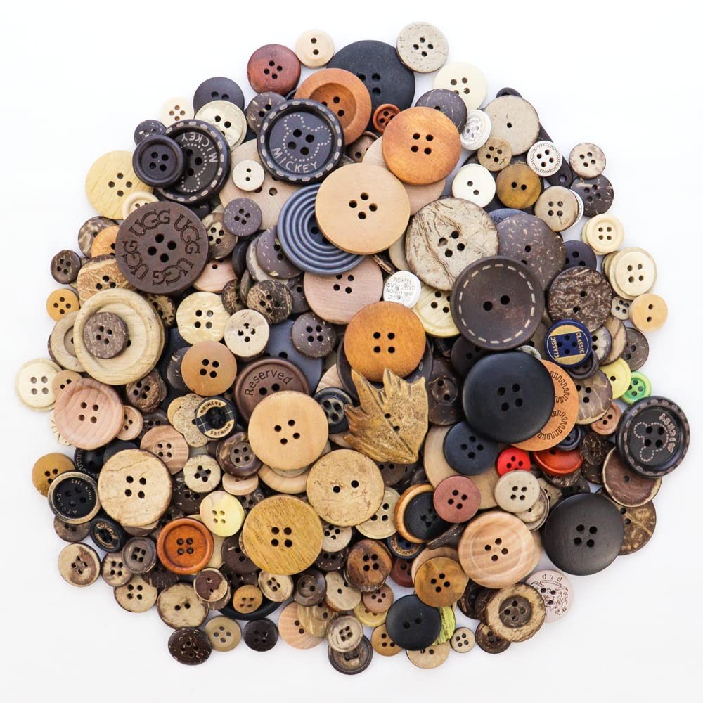 TCOTBE 600 Pcs Assorted Sizes Wooden Buttons Mixed Colors Coconut Shell Ornament