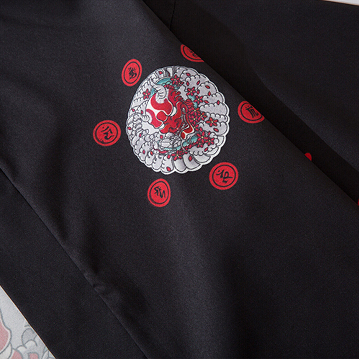 Niepce Men's Demon Mask Kimono Graphic Lightweight Harajuku T-Shirt Cardigan